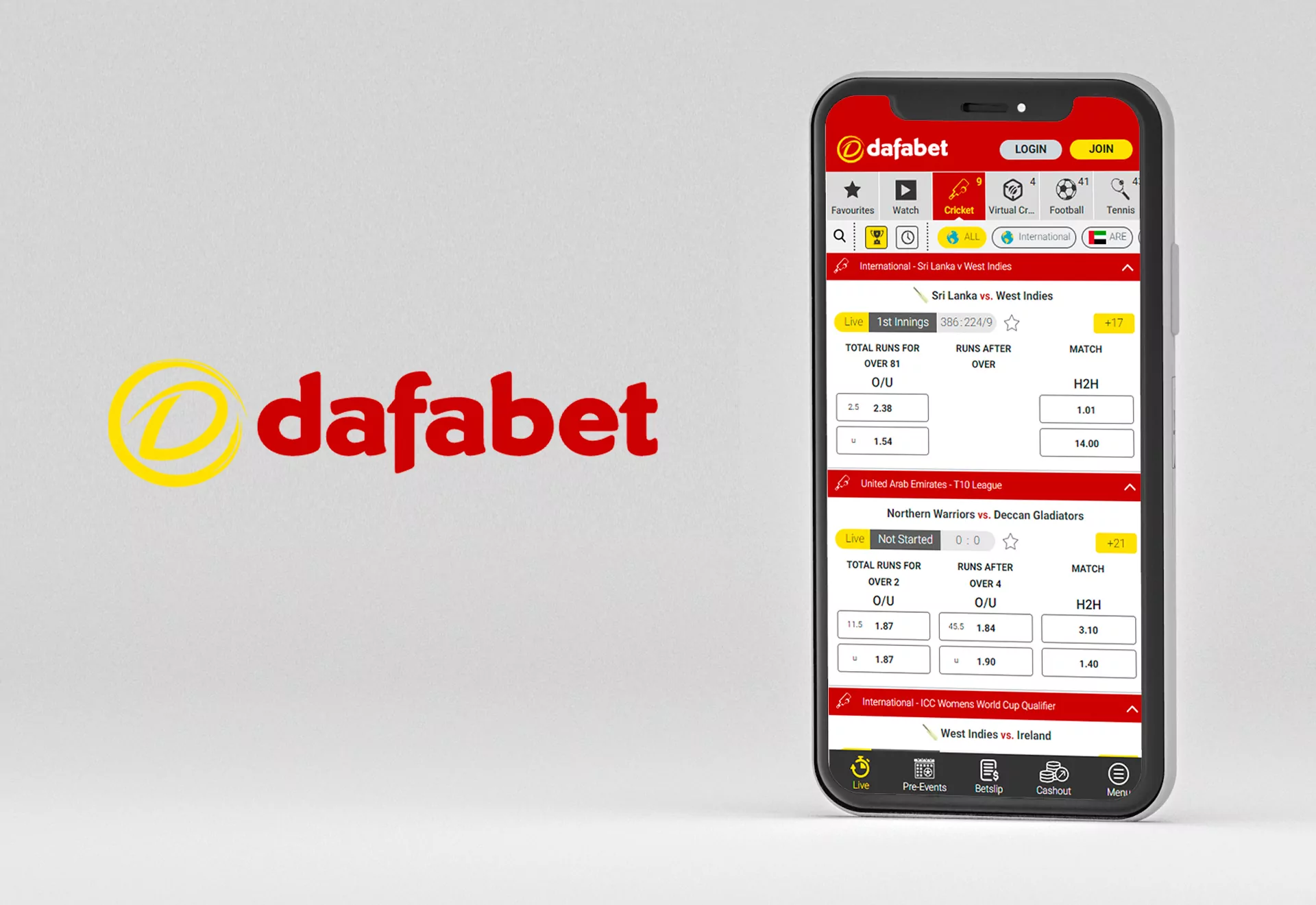The Dafabet app is available for Android and iOS devices.
