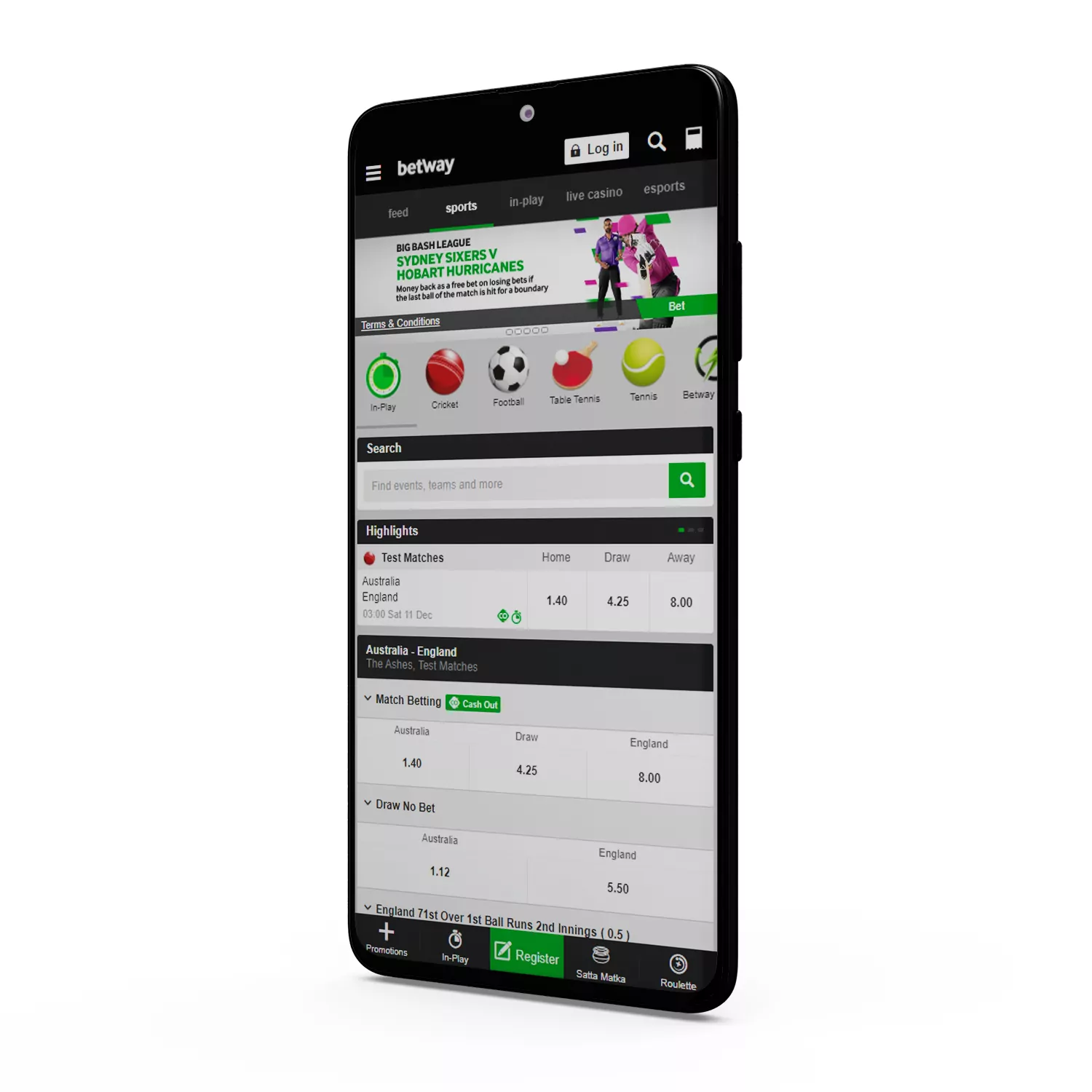 Download the Betway app for Android or iOS to be capable place bets on your smartphone.