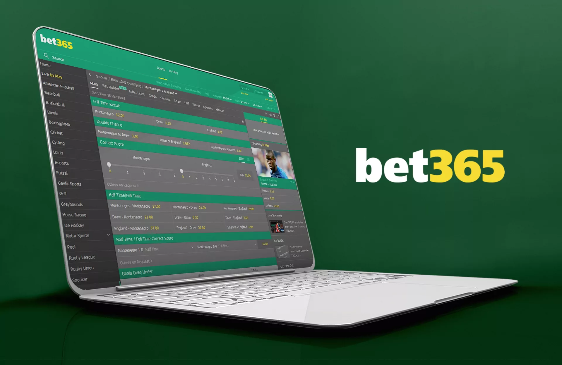 Bet365 focuses on live betting and provides welcome bonuses to new users.