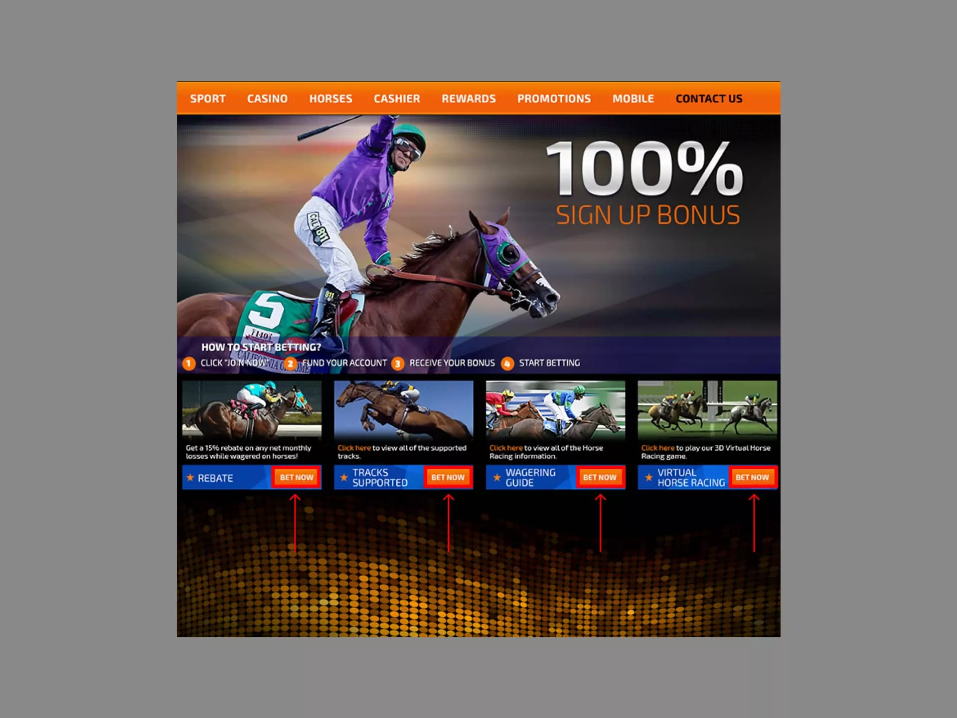 How place a bet at horse racing betting site.