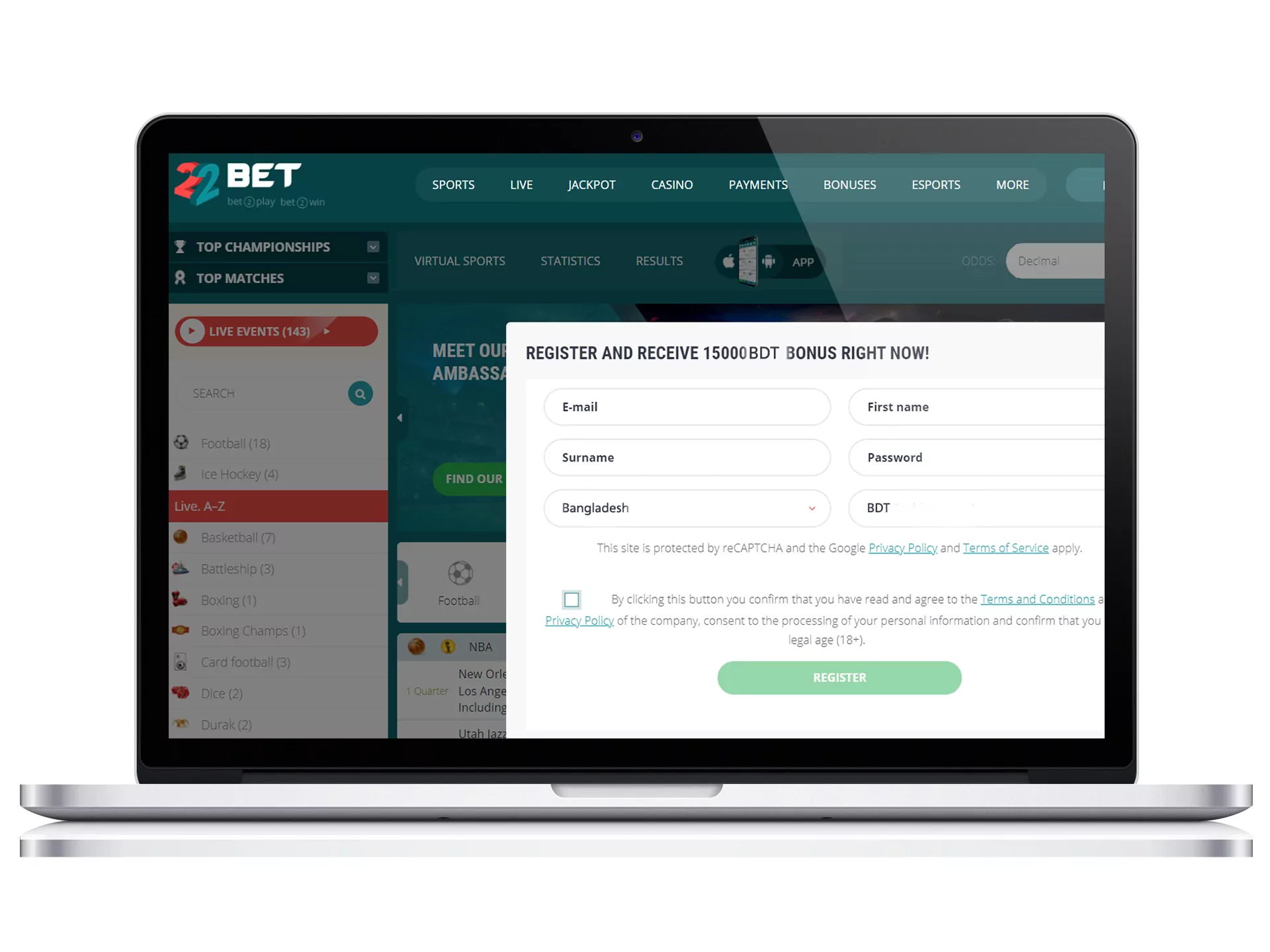 Registration on the 22bet website – step-by-step instruction.