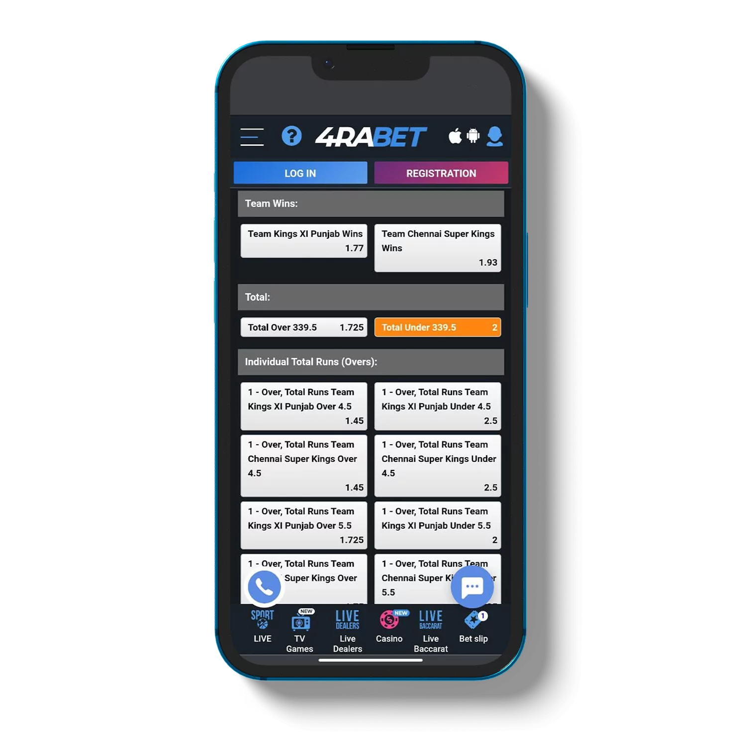 4rabet app contains more than 30 types of disciplines for online betting.