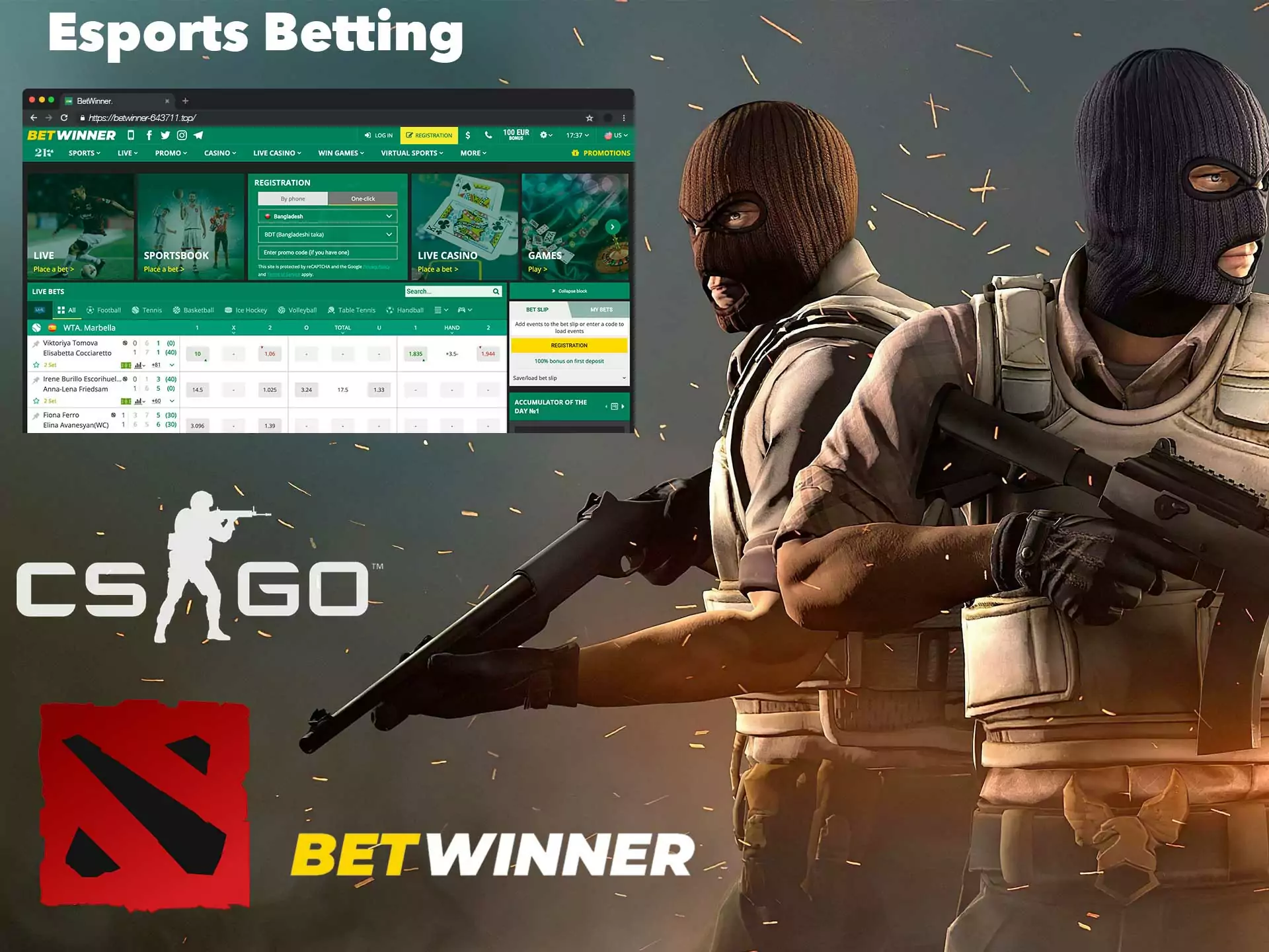 Most people in Bangladesh are fond of betting on cybersport, this section is very popular at Betwinner.
