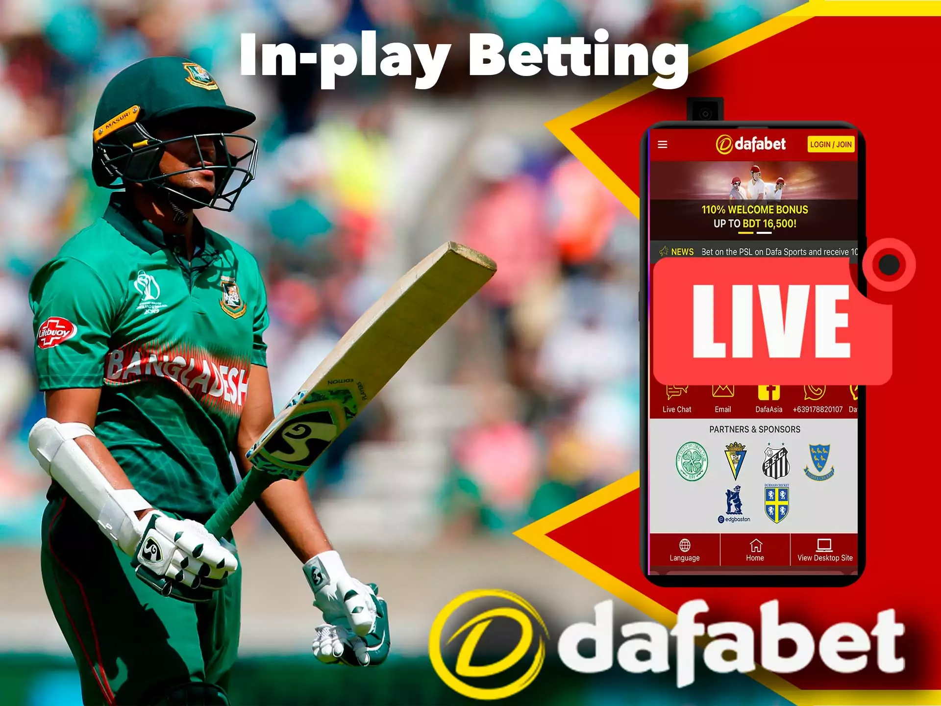 Place a bet in real time with Dafabet app.