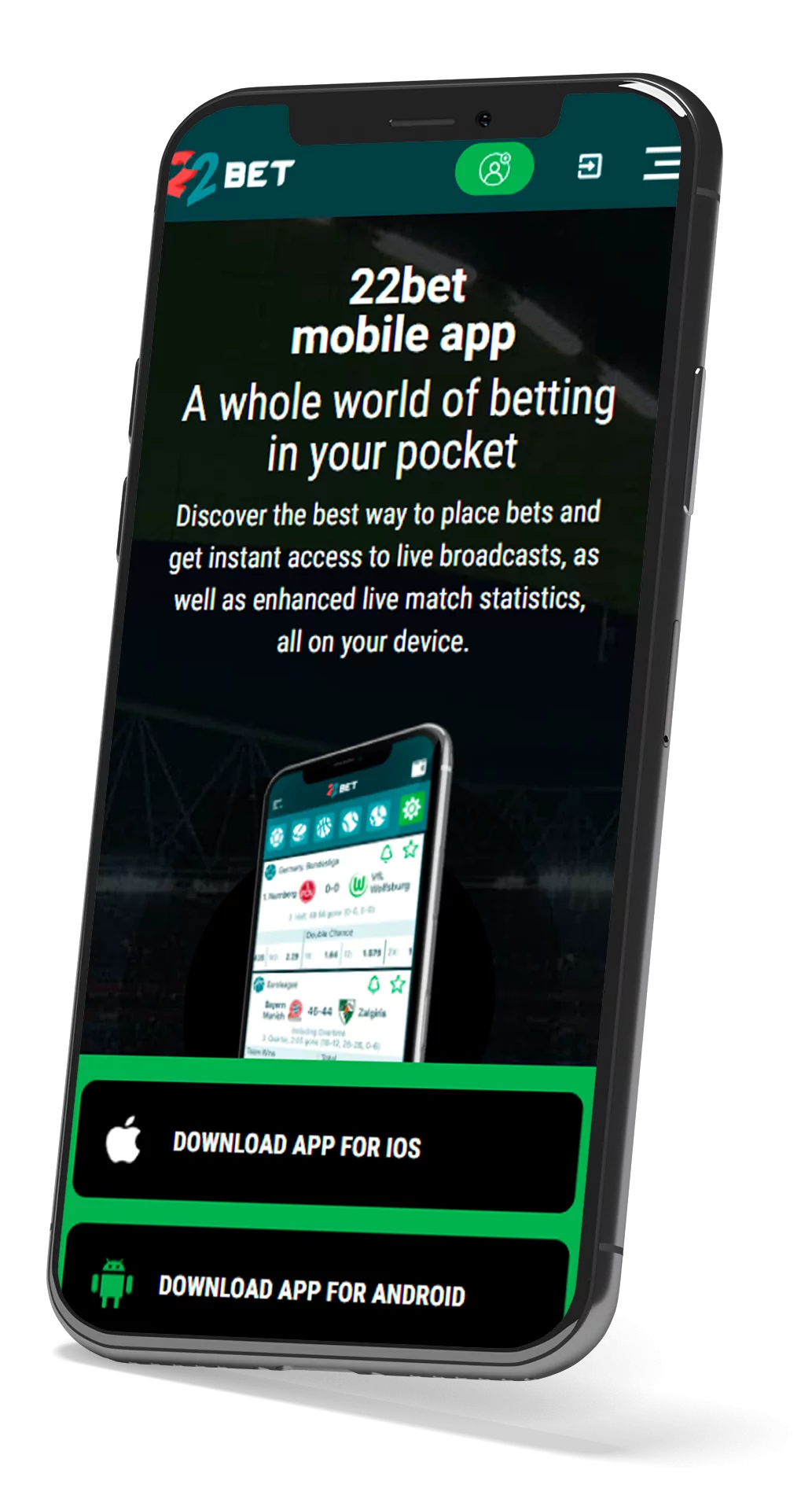 Step 1: Find and download 22bet app apk file at the official website.