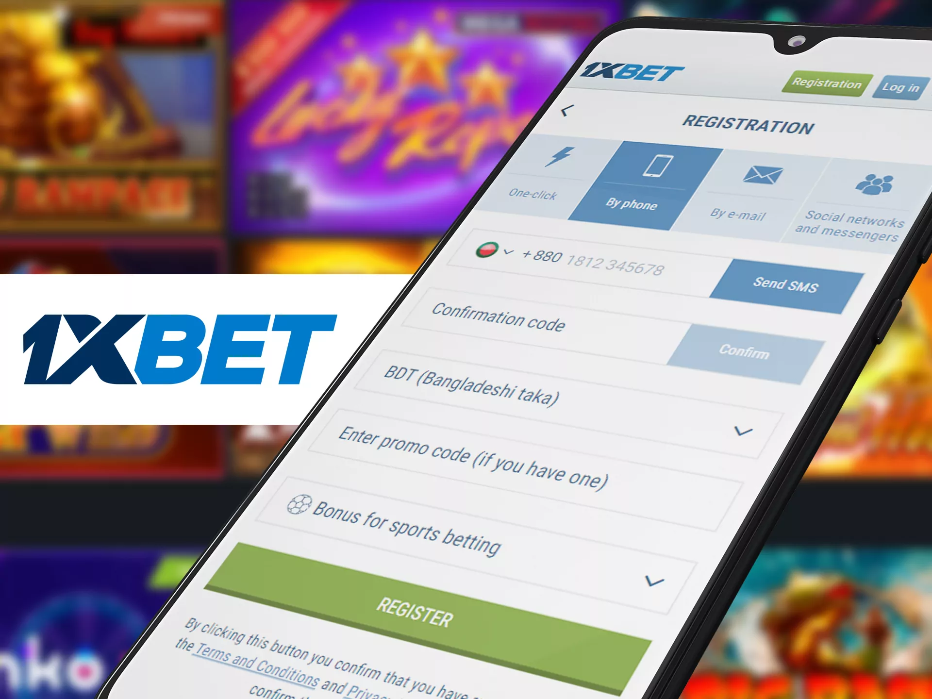 Registrate at 1xbet with app.