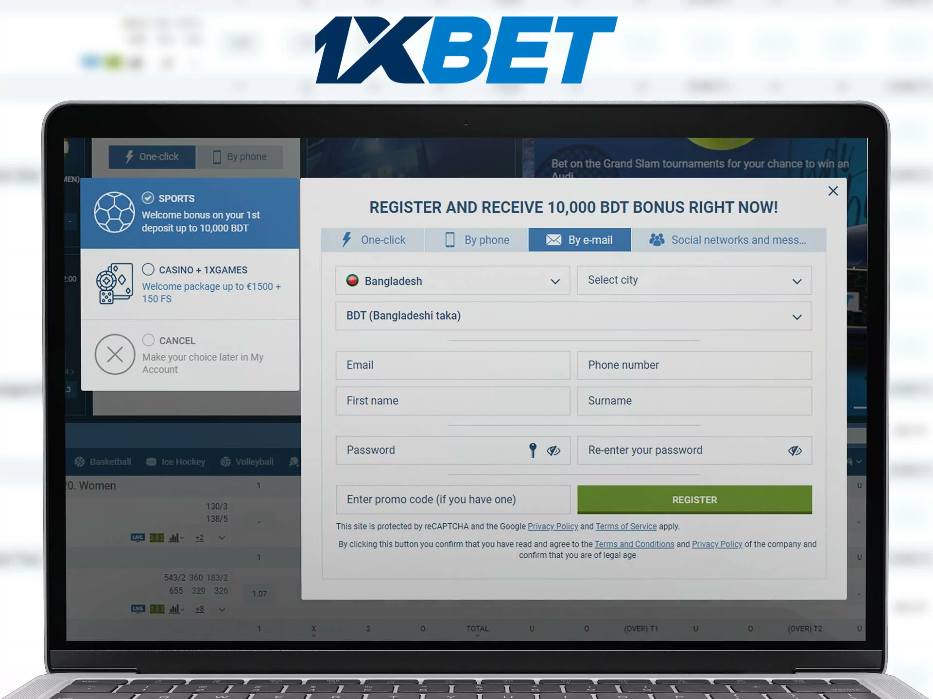 For start playing at 1xbet casino you need complete the registration.