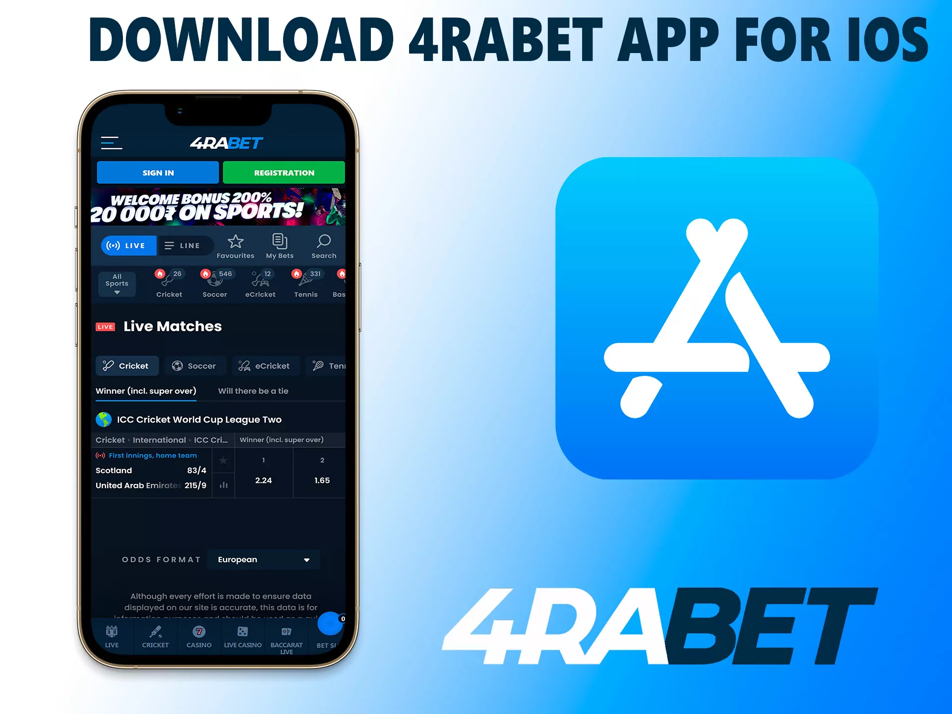 It is much easier to install the 4rabet app for IOS, it is available in the App Store, just follow our guide.