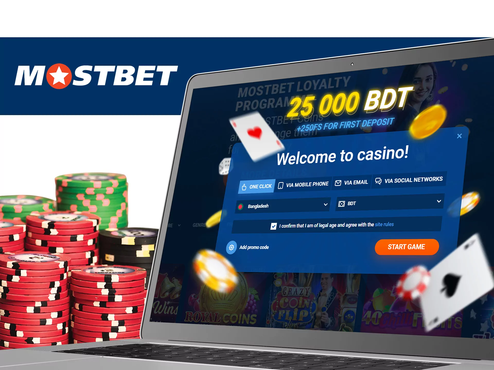Registrate at Mostbet site for start playing casino games.