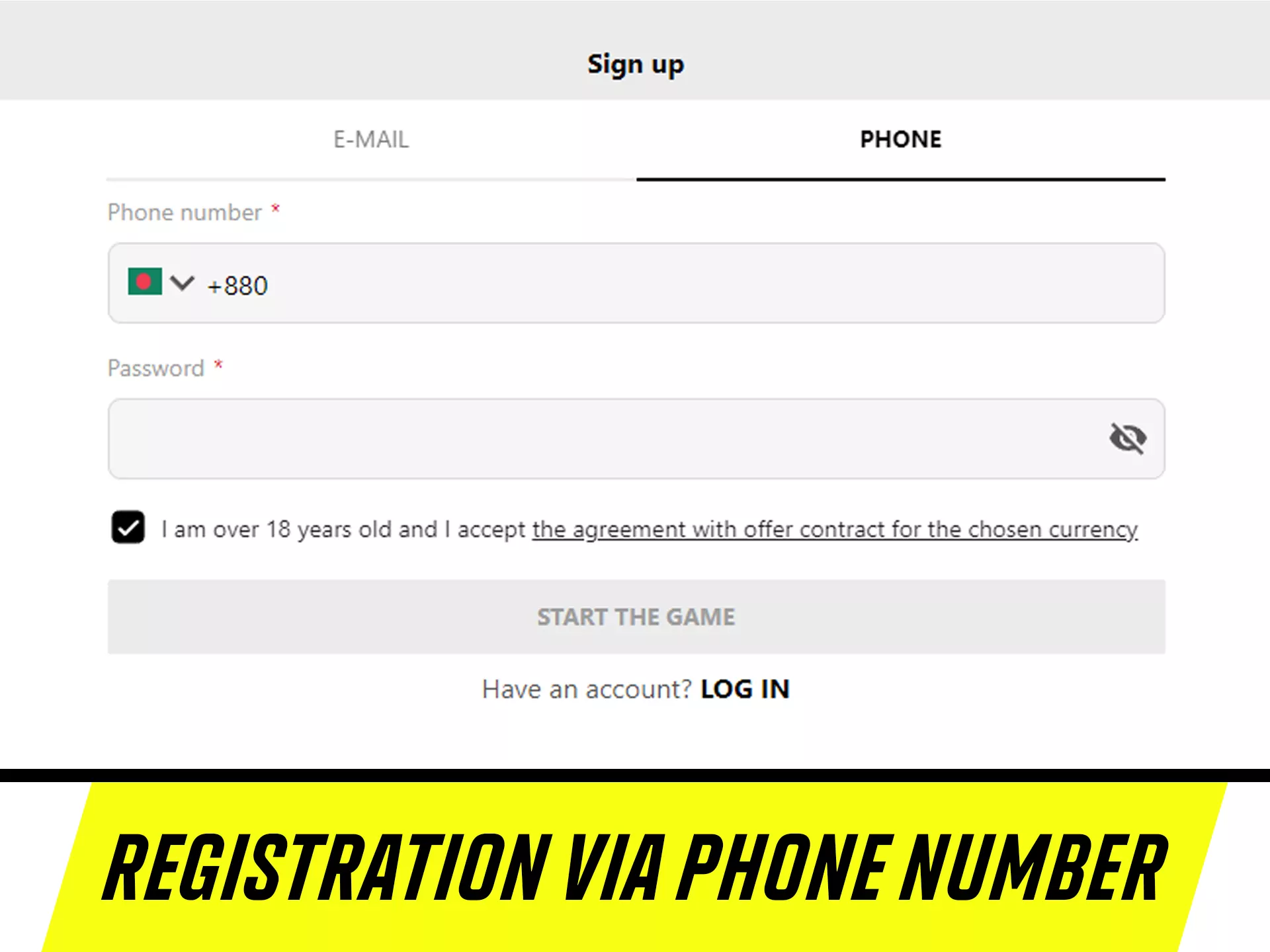 Registrate quickly at Parimatch with your phone number.