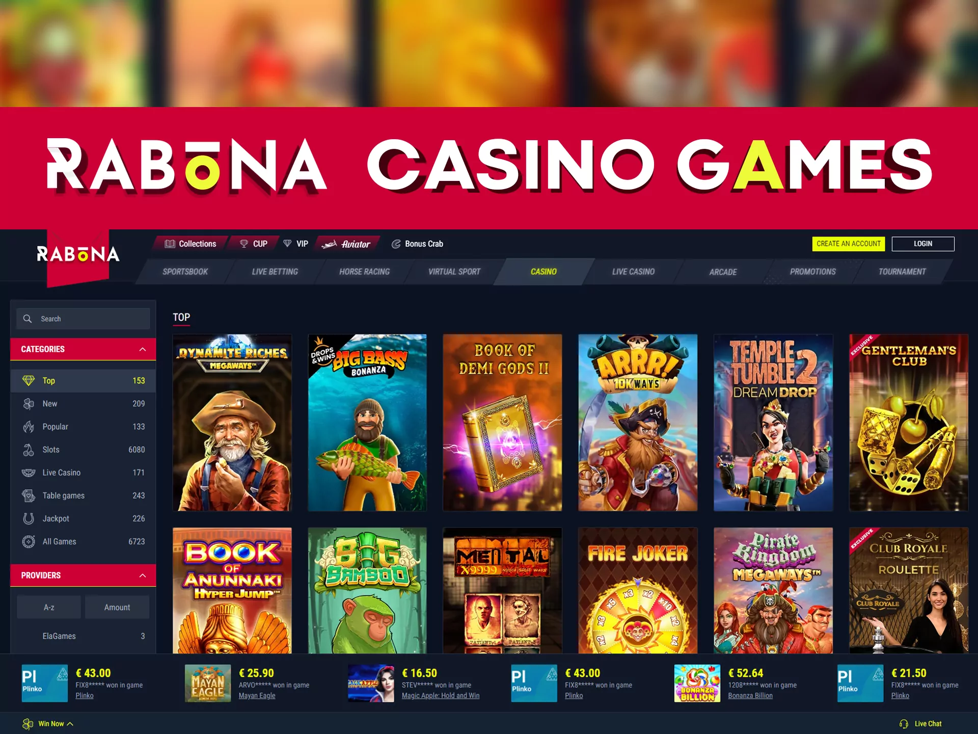 Play casino games at Rabona.