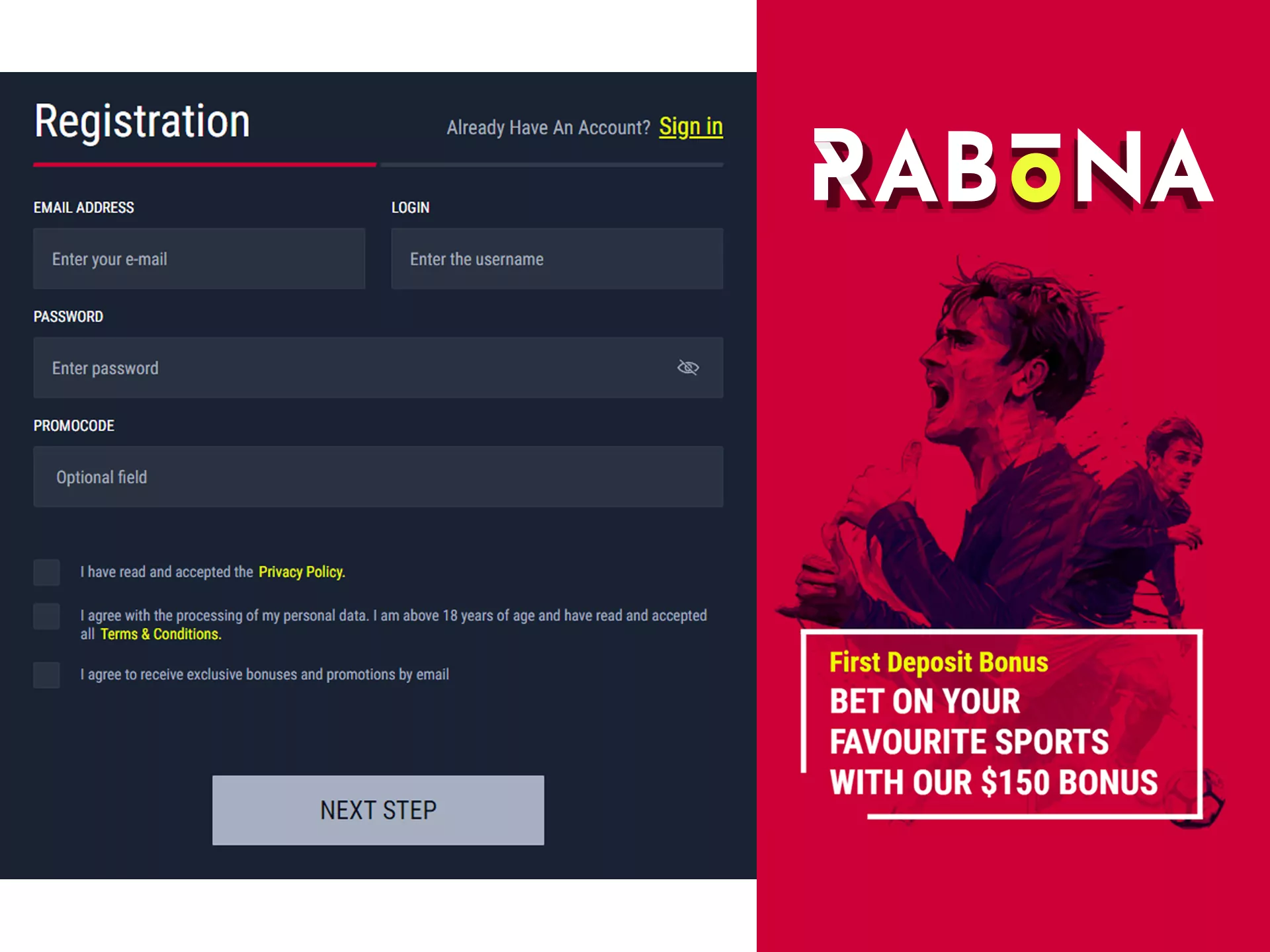 Registrate and start betting at Rabona.