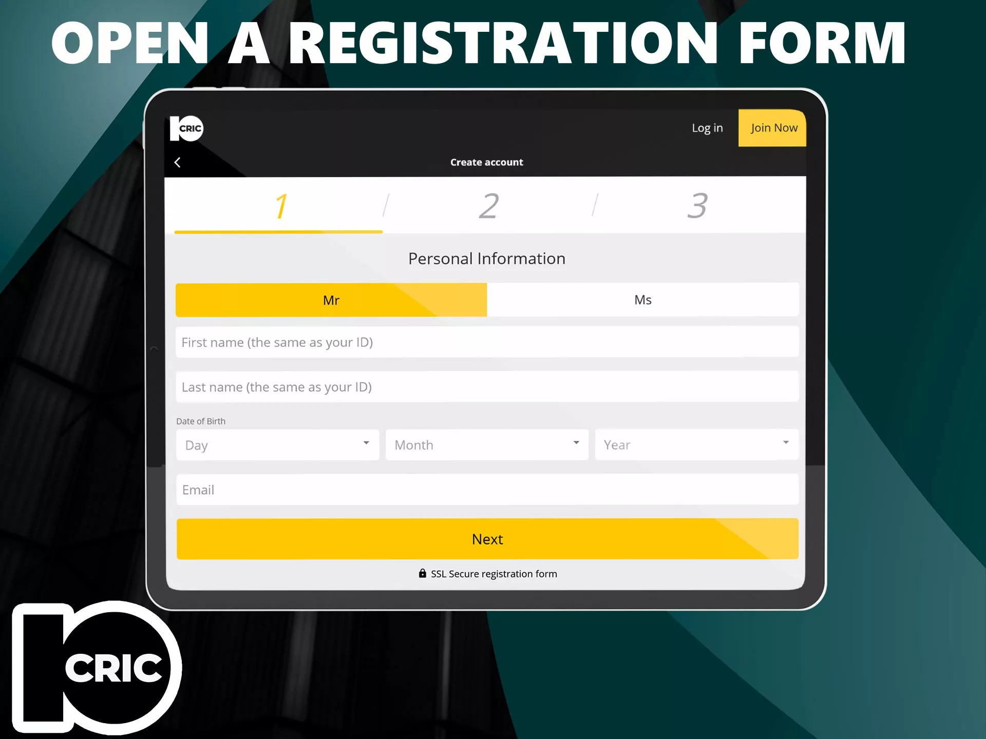 Then you can go to the registration form, just click on “Join now” in the header of the bookmaker.