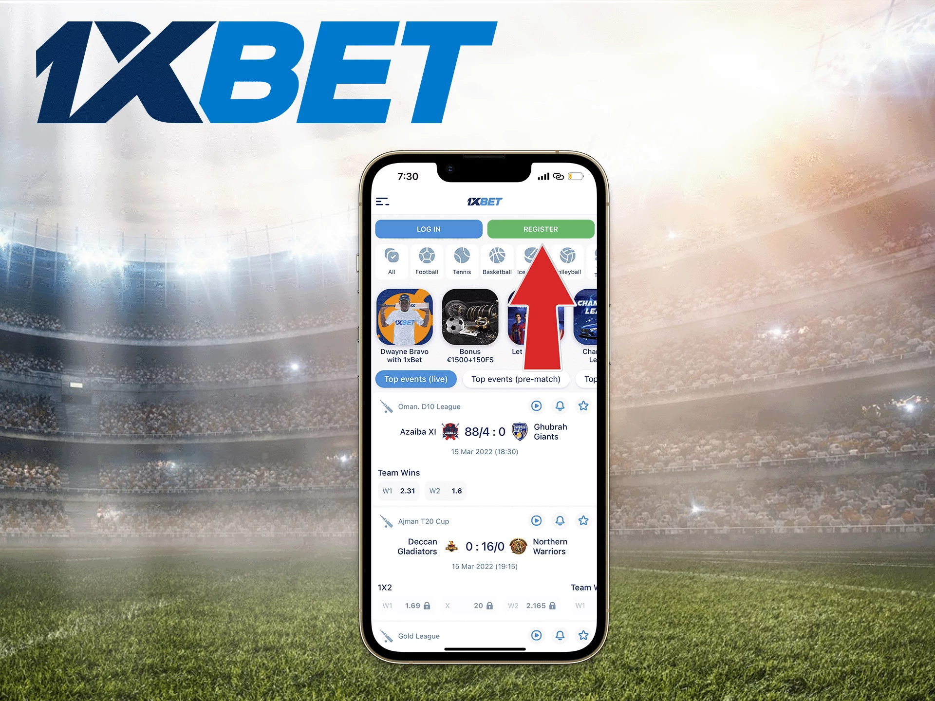 Instructions for for creating account in 1xbet app.