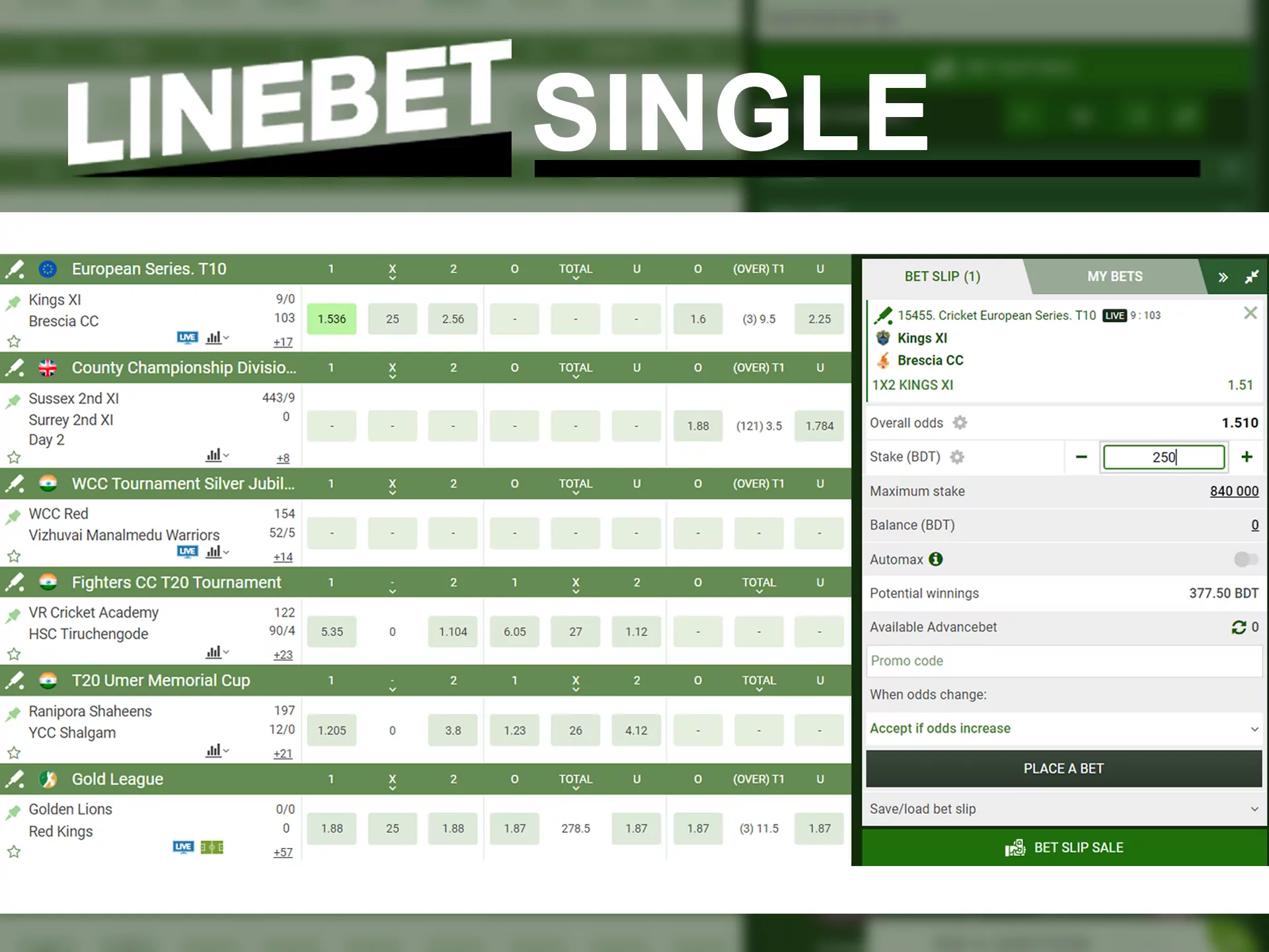 Choose match and bet on it.