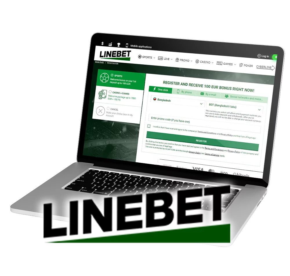 Sign up for Linebet with one of four offered ways.