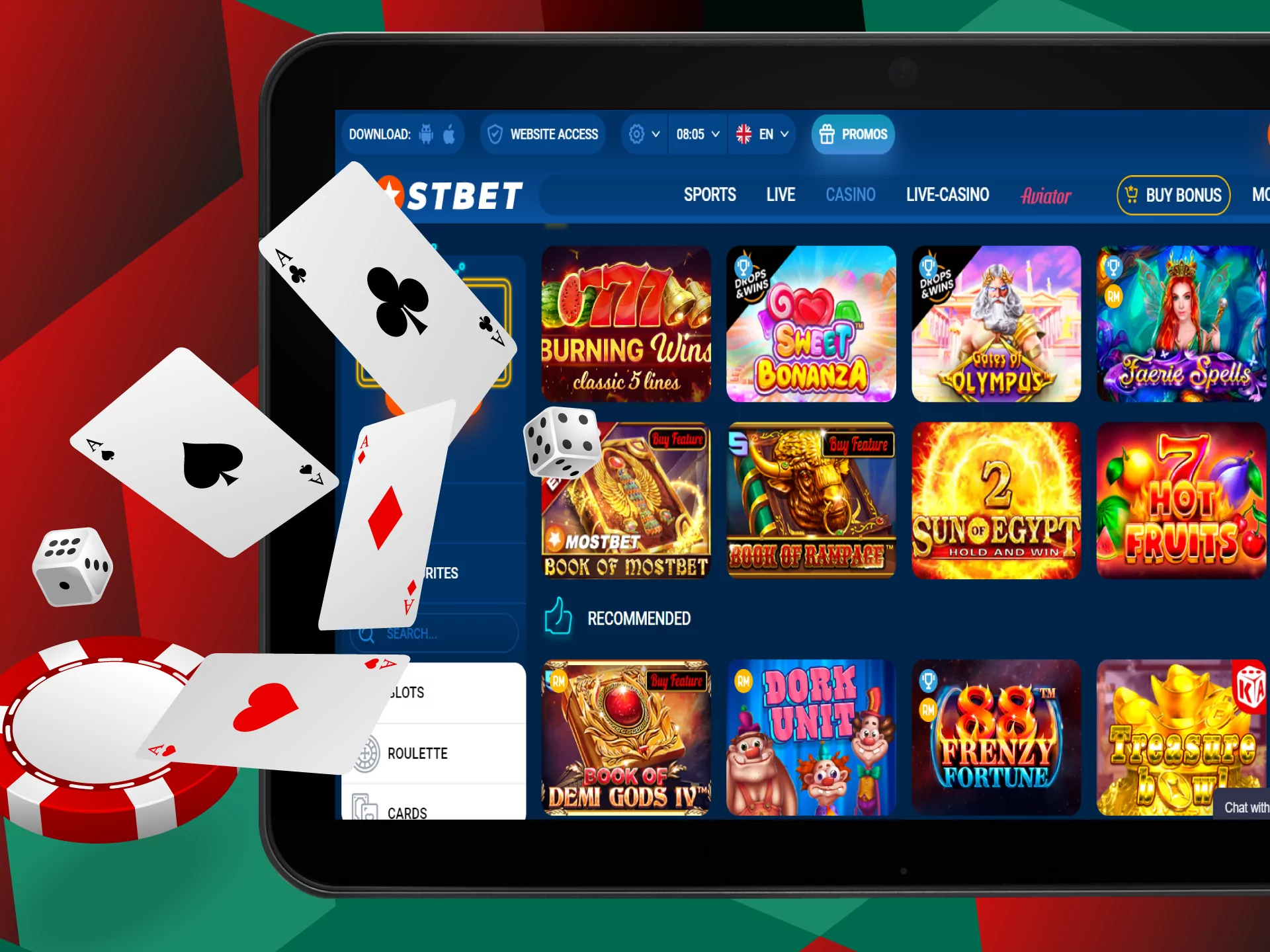You will find all the casino games in the Mostbet application.