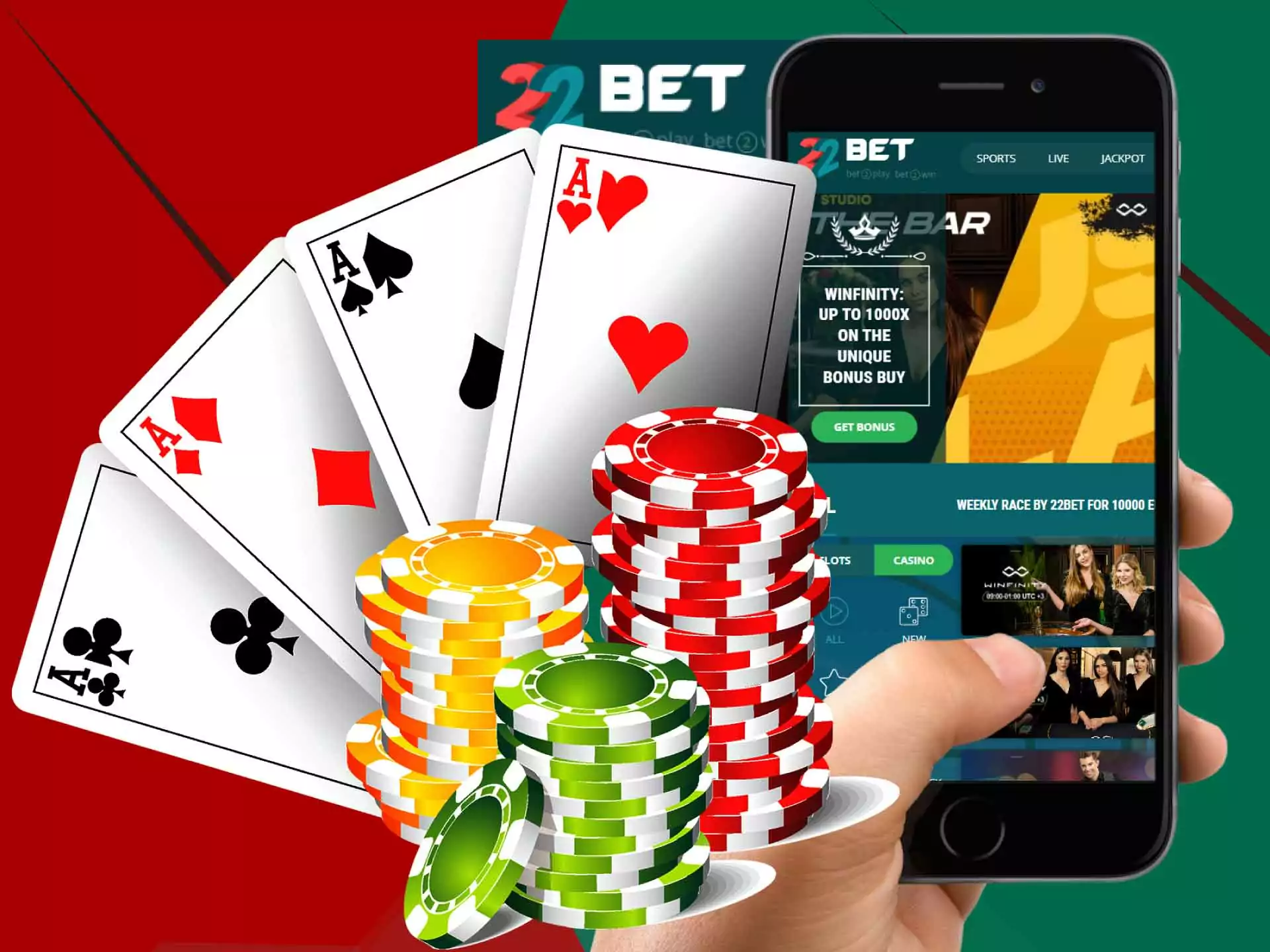 There are various modern and popular casino games in the 22Bet app.