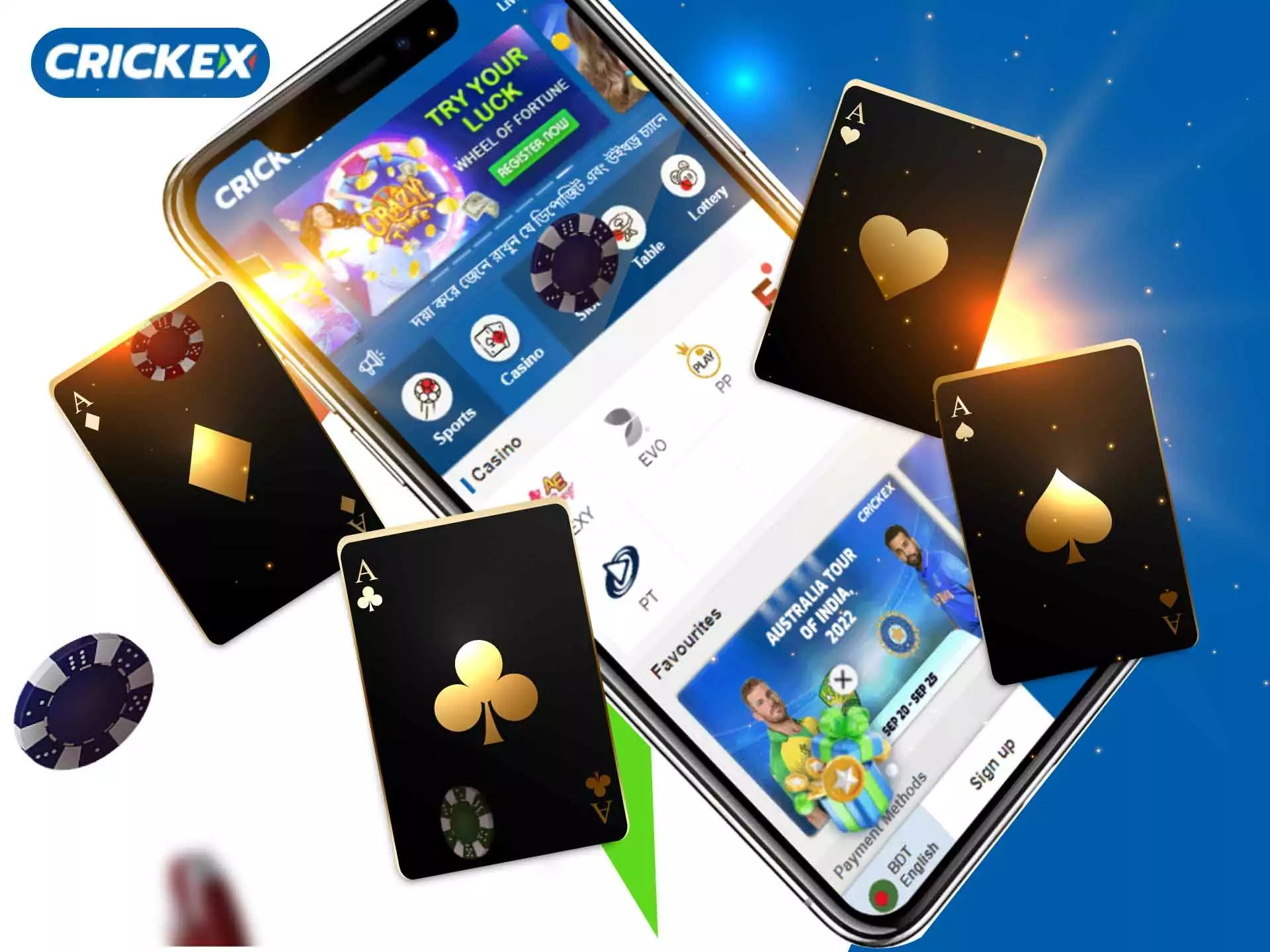 You will find various well-known casino games in the Crickex app.