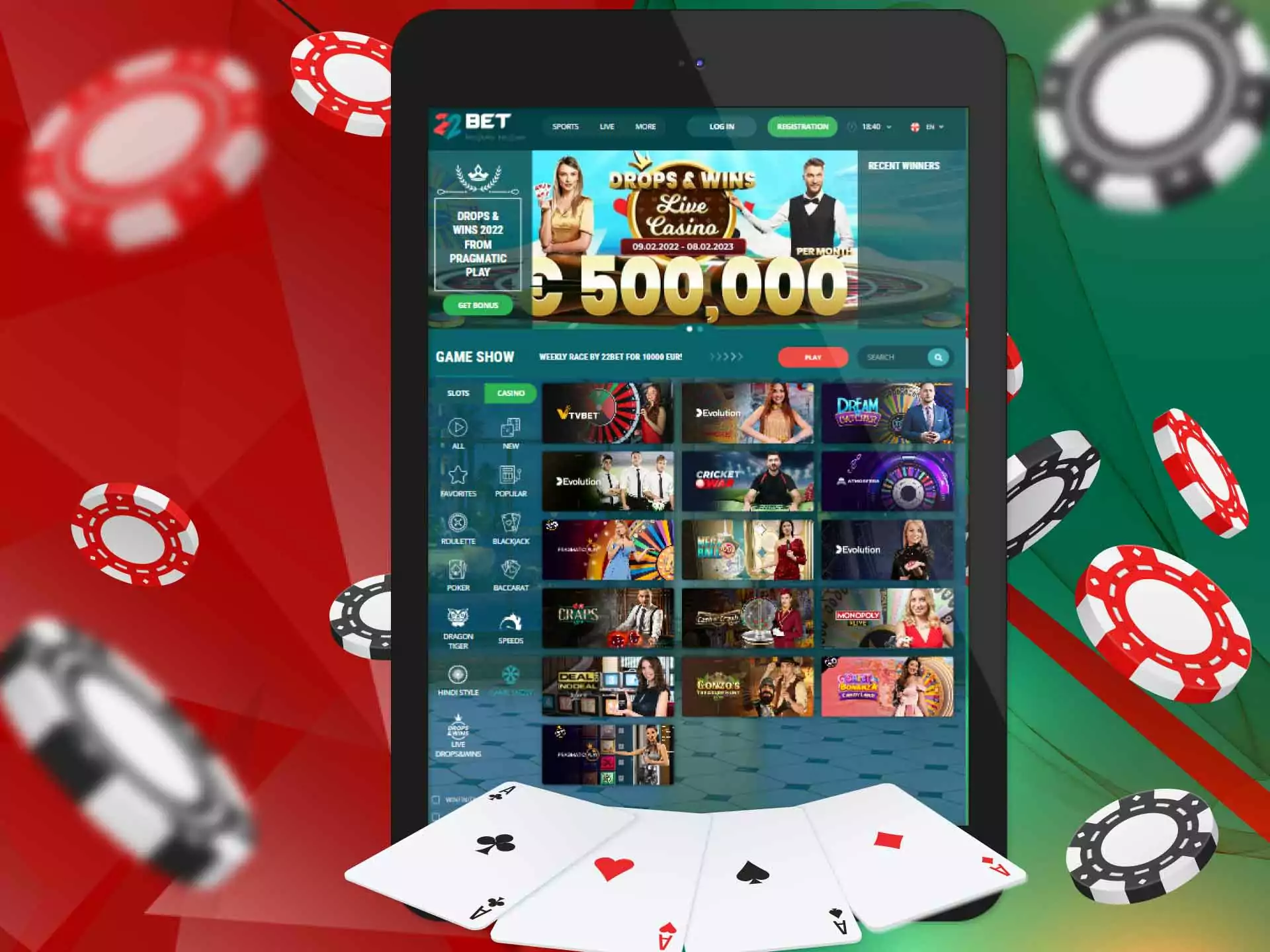 Visit our special section with 22Bet casino games.