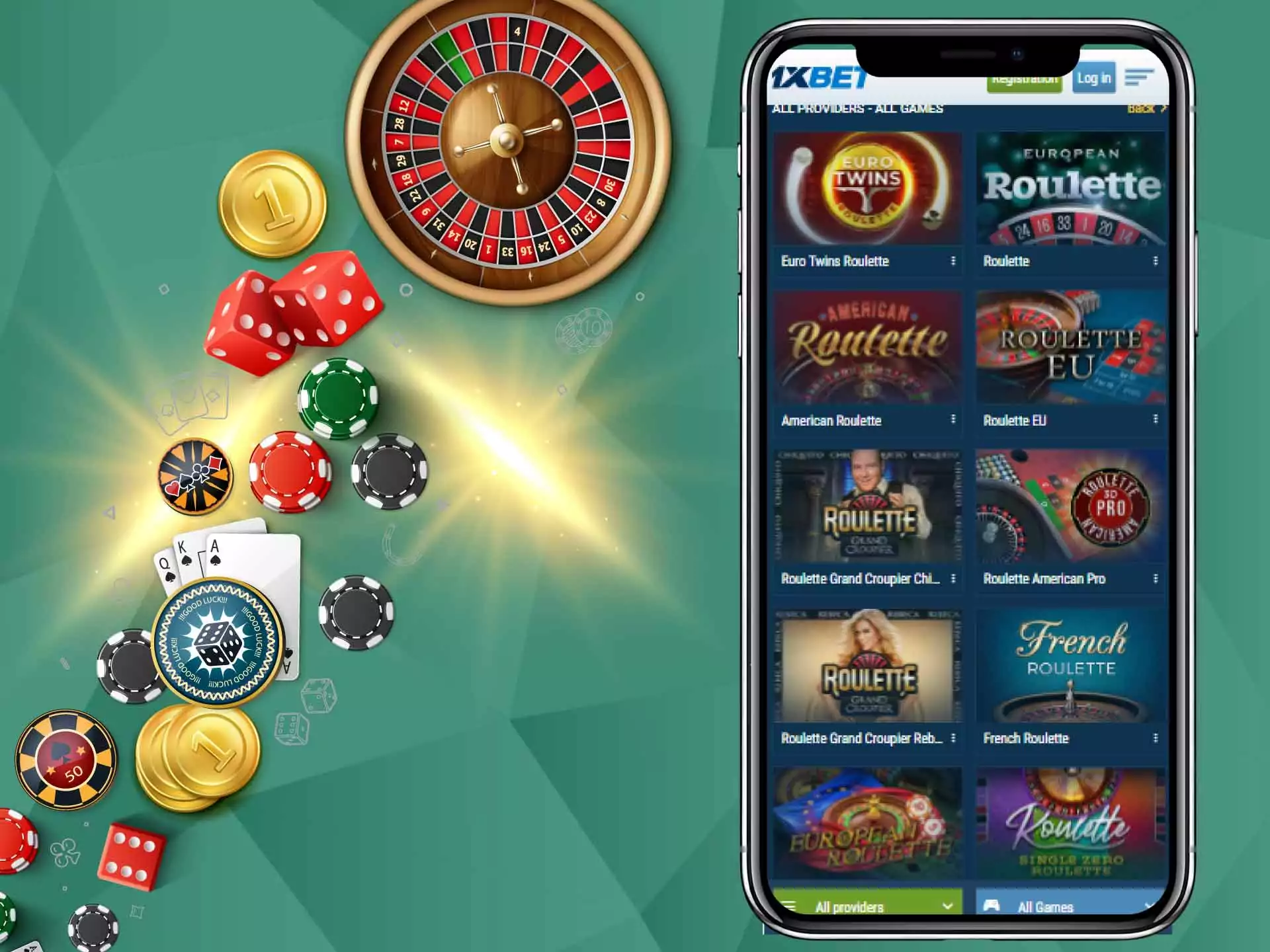 Play different types of roulette in the 1xBet casino.