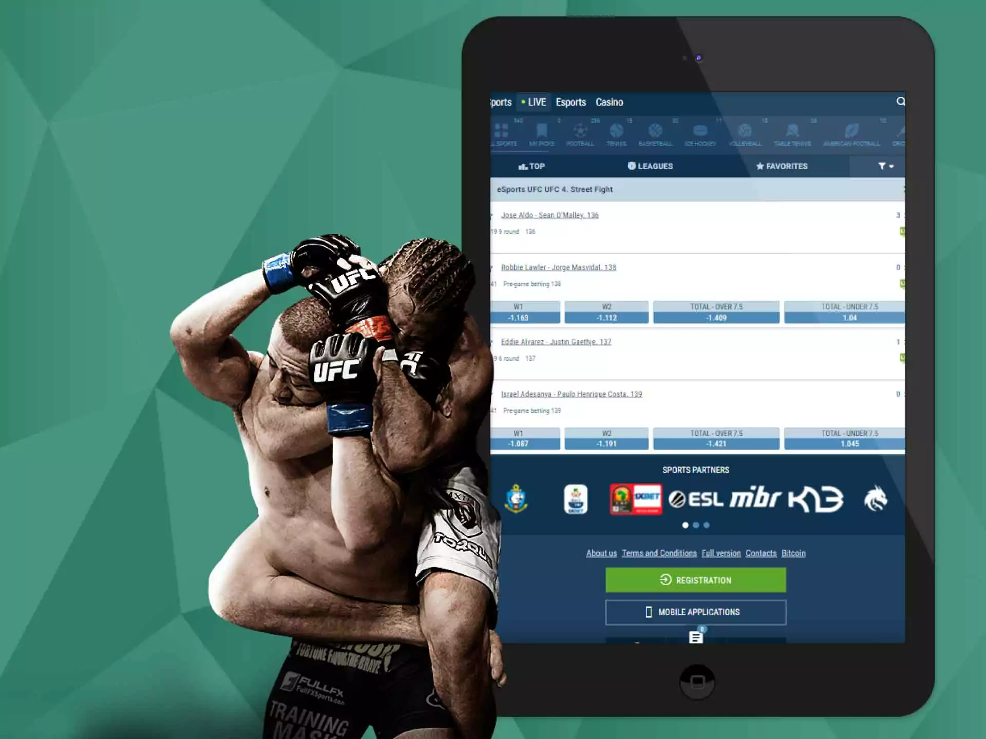 Place bets on UFC fighters in the 1xBet sportsbook.