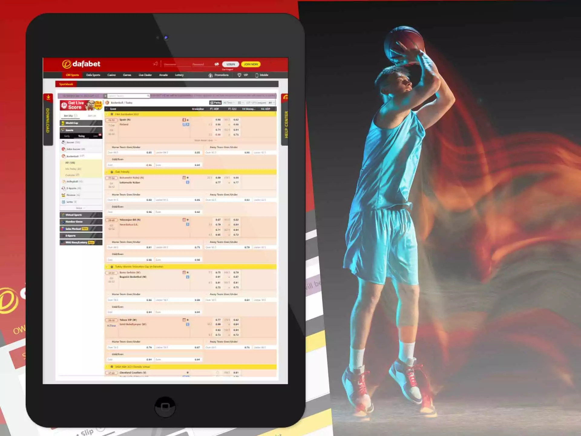 There is also basketball betting as an options in the Dafabet sportsbook.