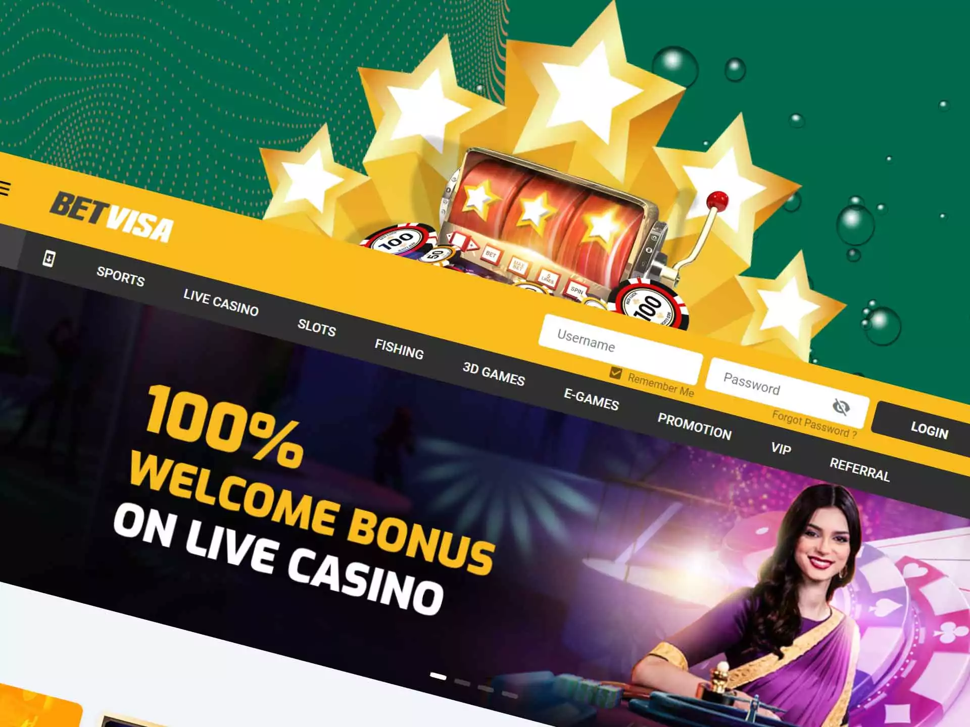 Get + 300% to your first deposit and use it in the casino games.