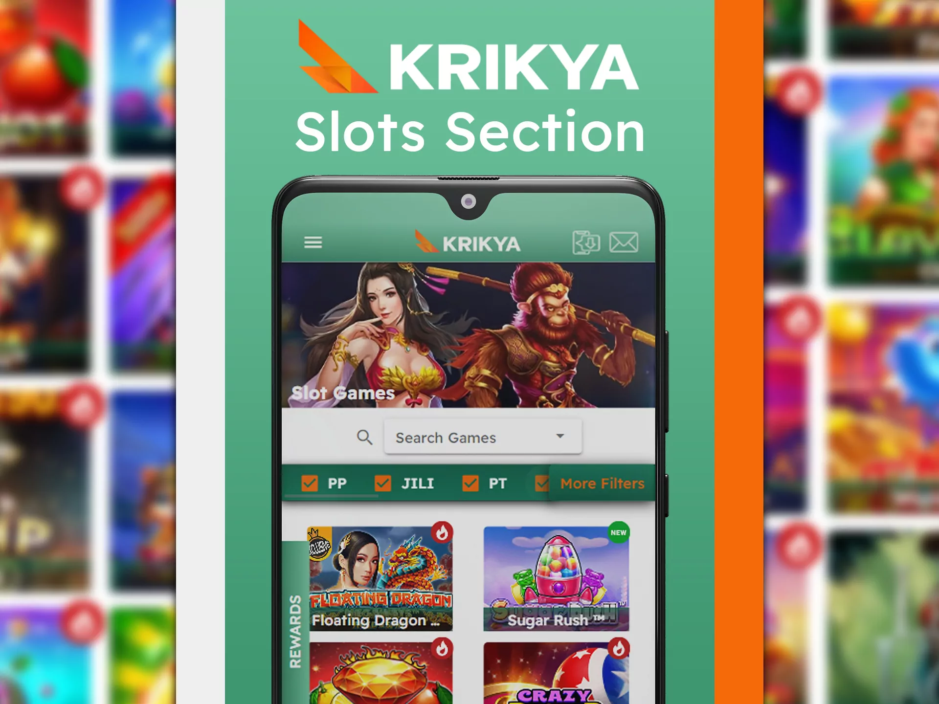 Krikya app provides a lot of different slots to play.