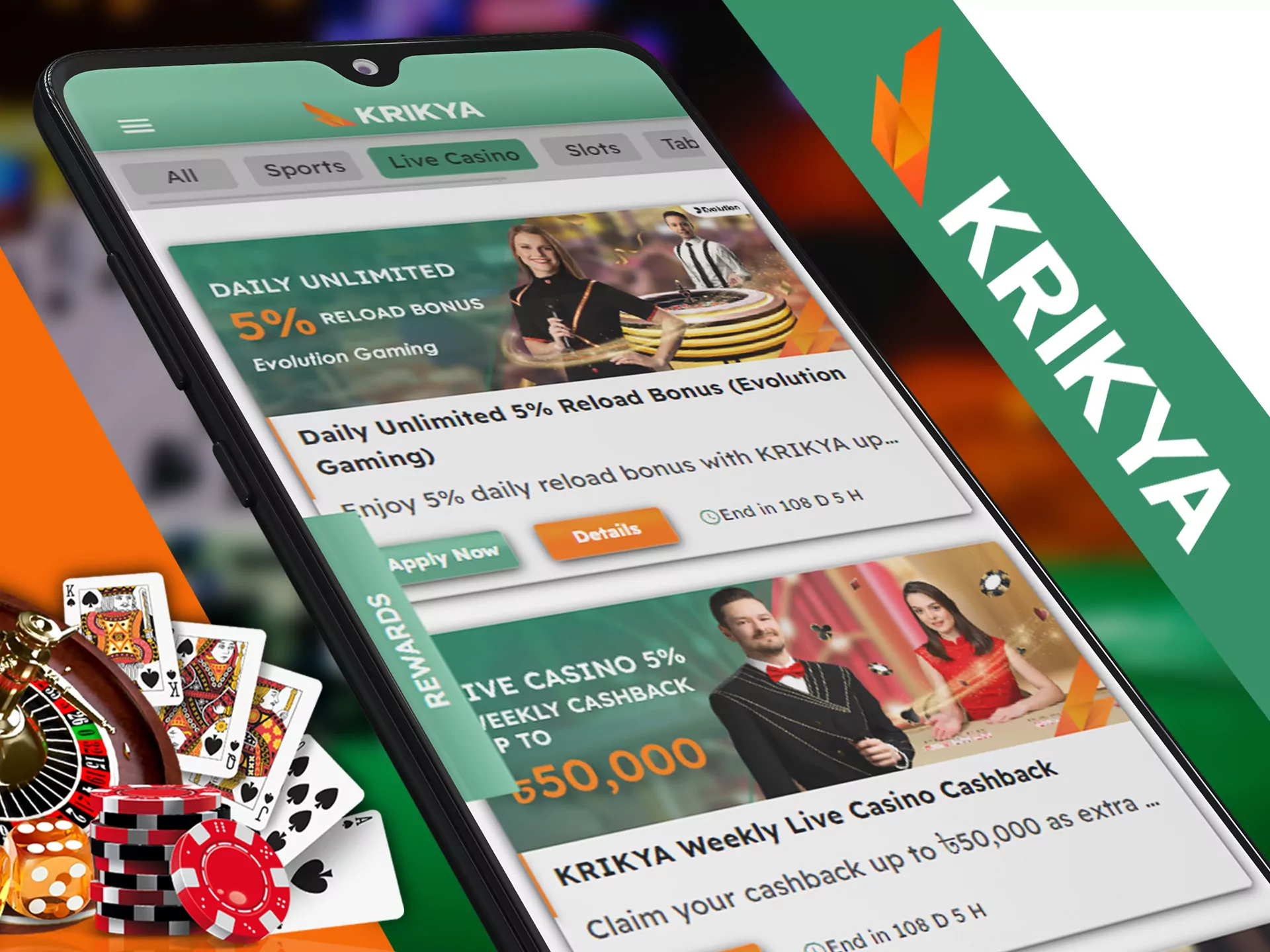 Earn more money after succesfull casino plays with Krikya bonuses.