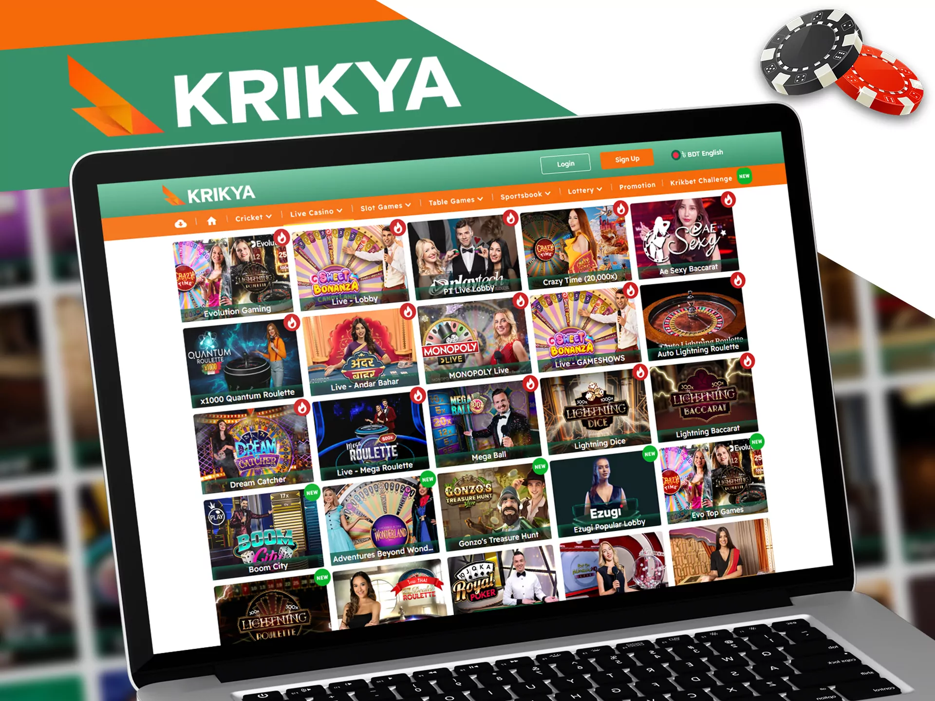 Krikya live casino provides huge variety of live format tables.