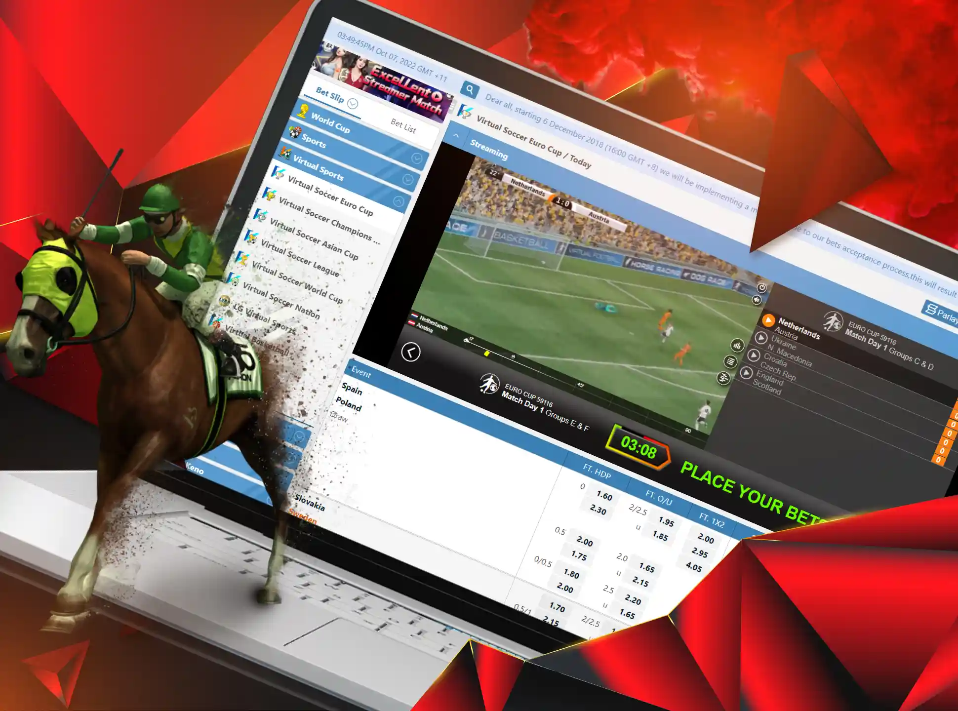 You can also place bets on the virtual sports as well as on the real sports.