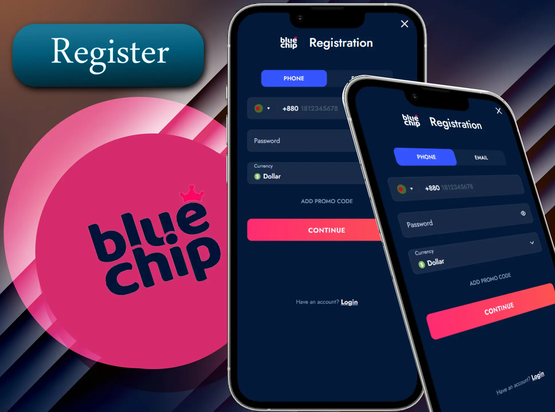 You can easily sign up for the Bluechip betting company via the mobile app.