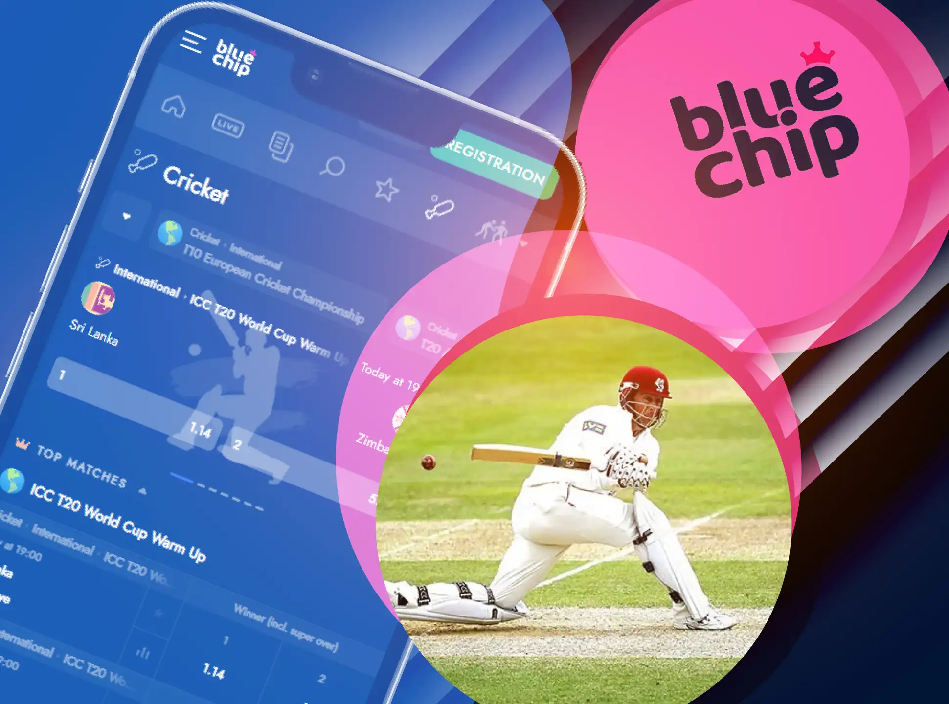 Place bets on cricket matches in the Bluechip application.