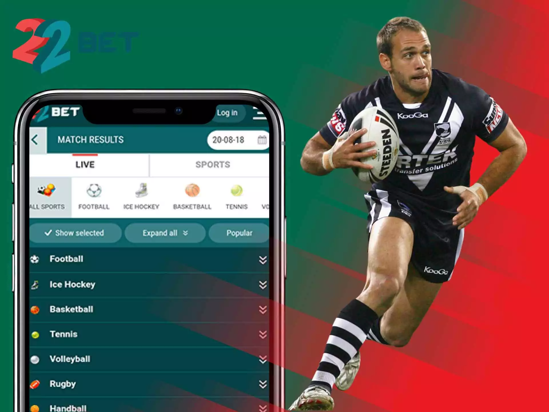 Watch Rugby streamings and place live bets in the 22bet app.