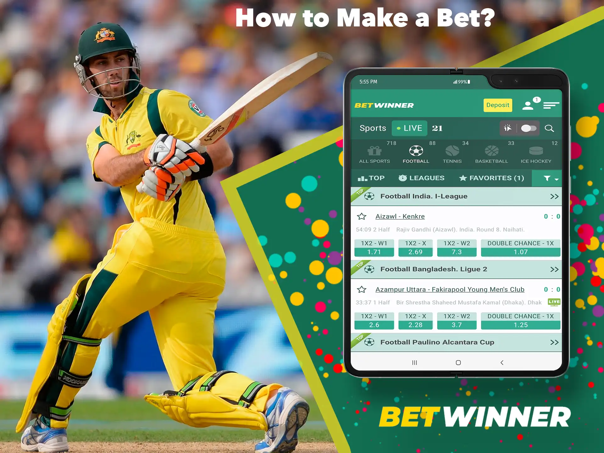 Instruction for placing a bet in the betwinner app.