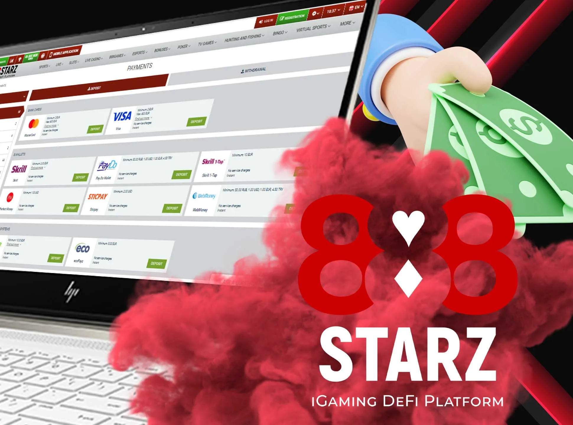 Follow our instructions to withdraw money from 888starz.