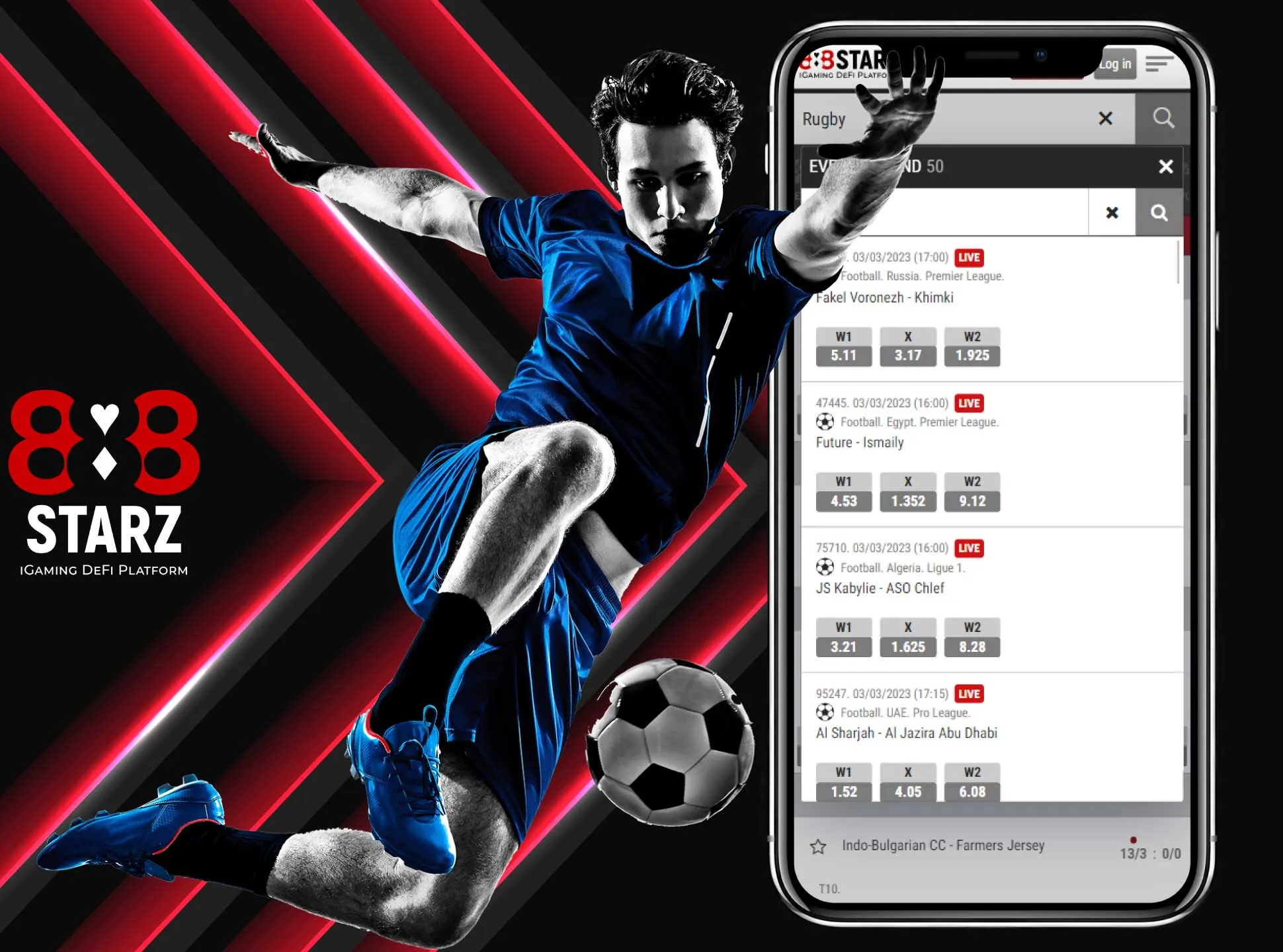 Choose your favorite football team to place a bet on it in the 888starz app.