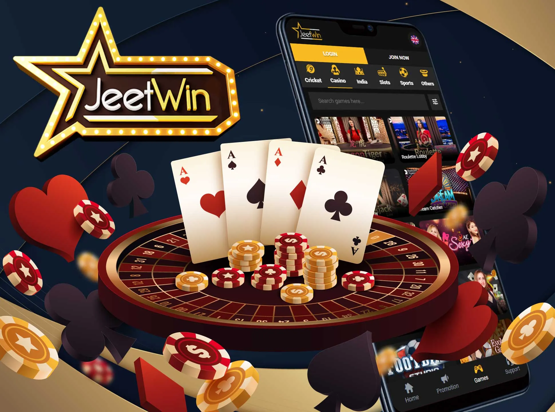 Jeetwin mobile casino allows playing many casino slots.