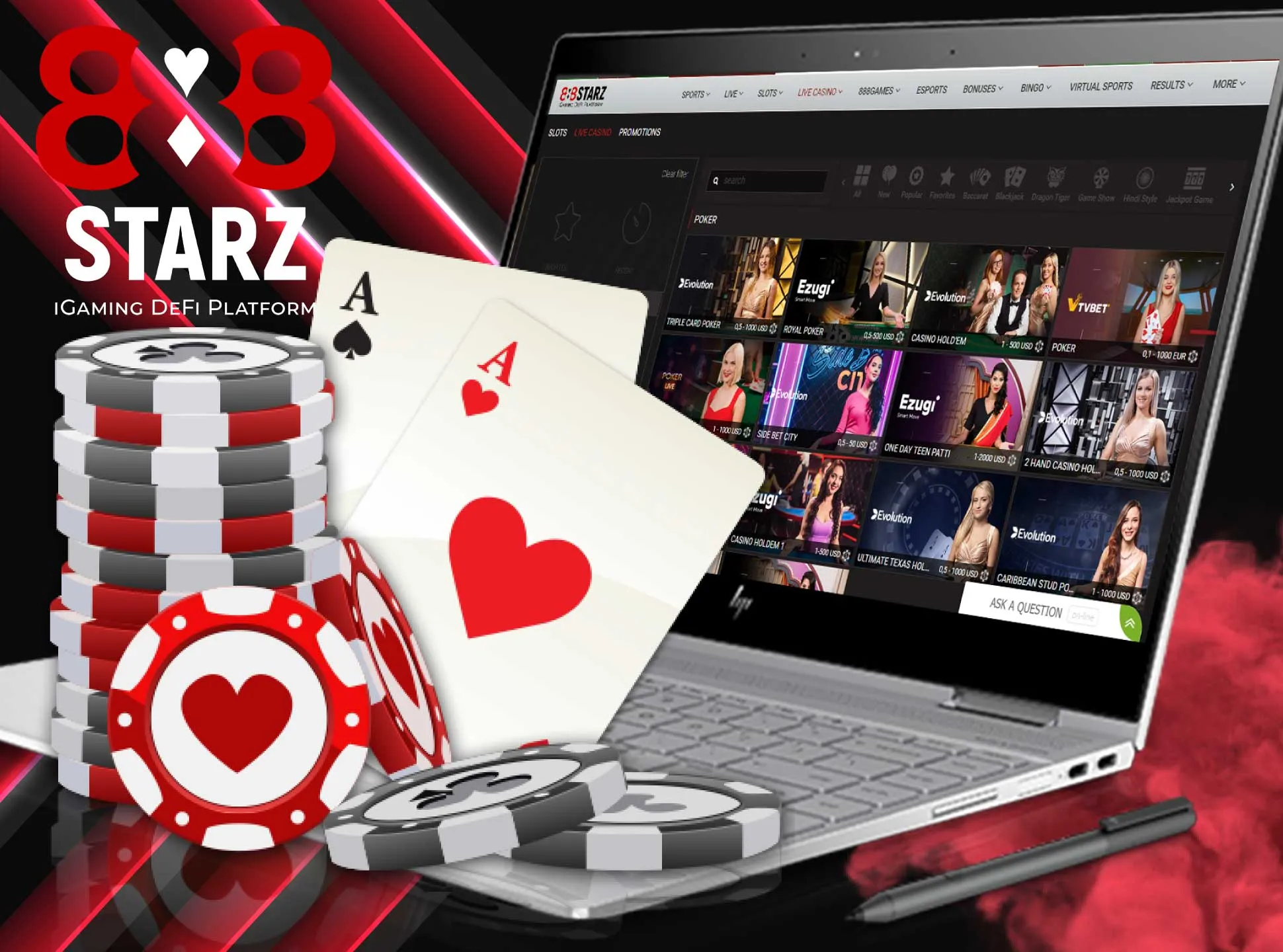 Play different types of poker on 888starz.