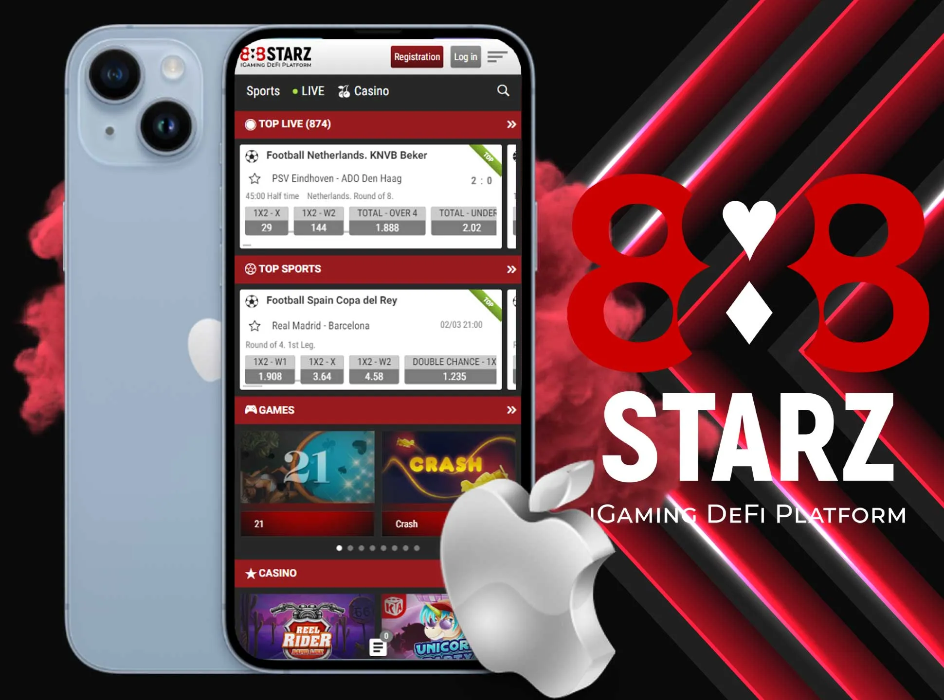 You can install the 888starz app on your iPhone.