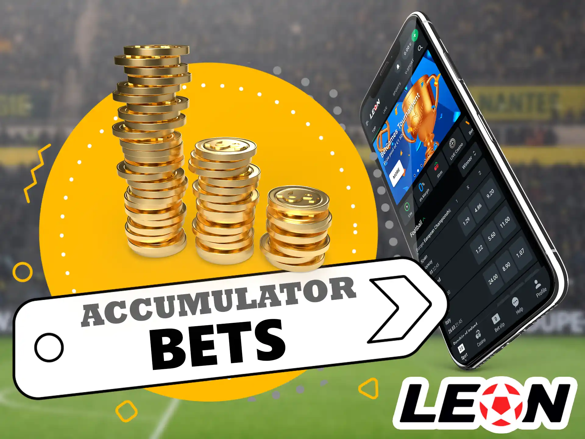 Here it is simple: a player in Leon Bet bets on several matches, the odds are summed up, if any of the outcomes will be a loser, then, unfortunately, the entire pool will lose.