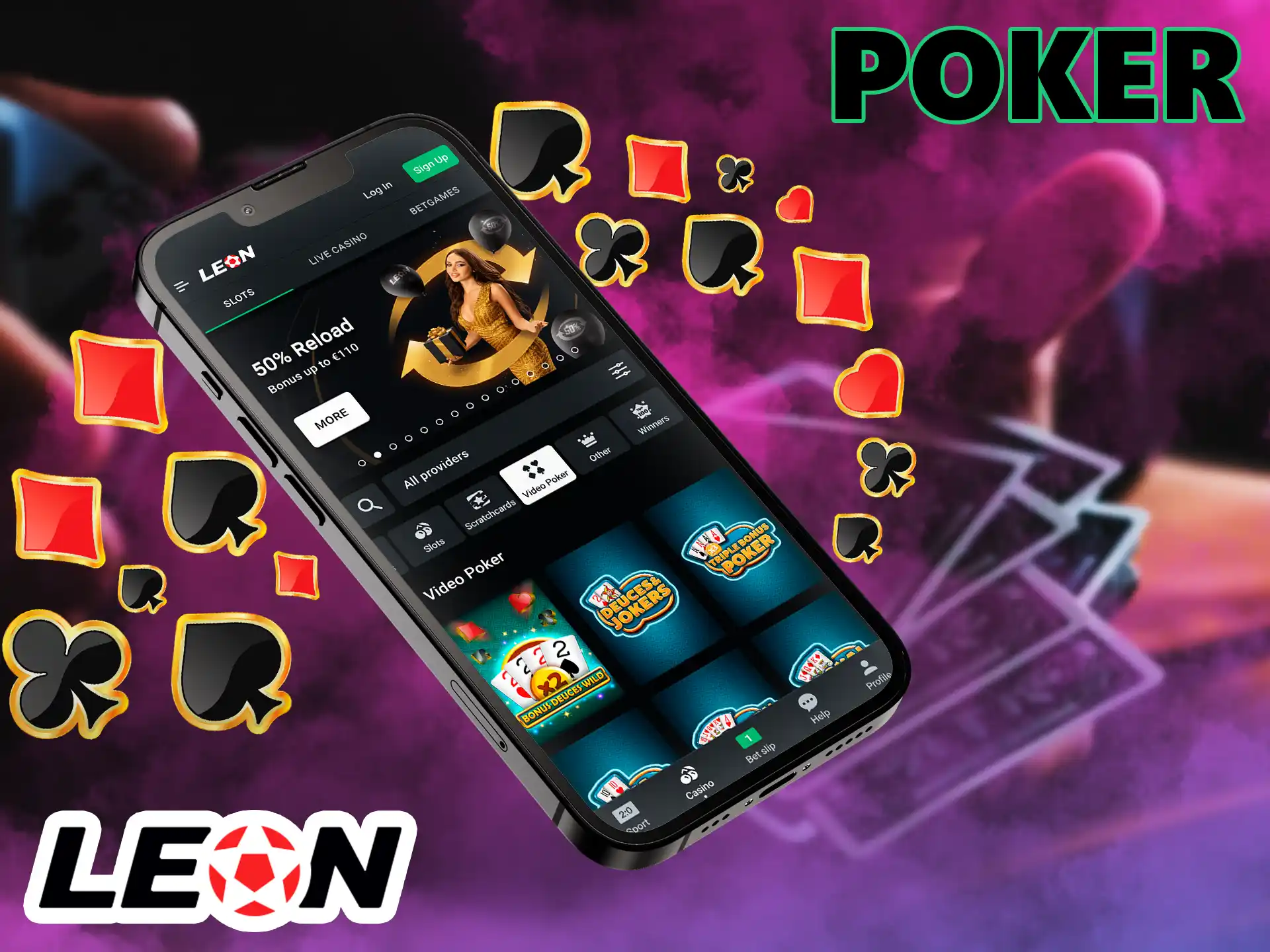 Leon Bet players need to collect the strongest card hand in this type of game, also in the course of the game users are allowed to increase the bet.