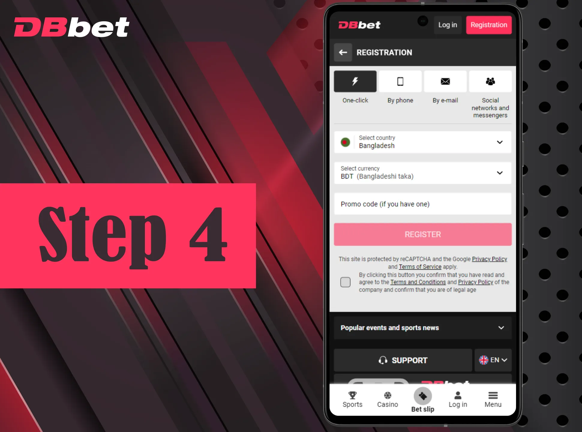 Make new DBbet account after installation.