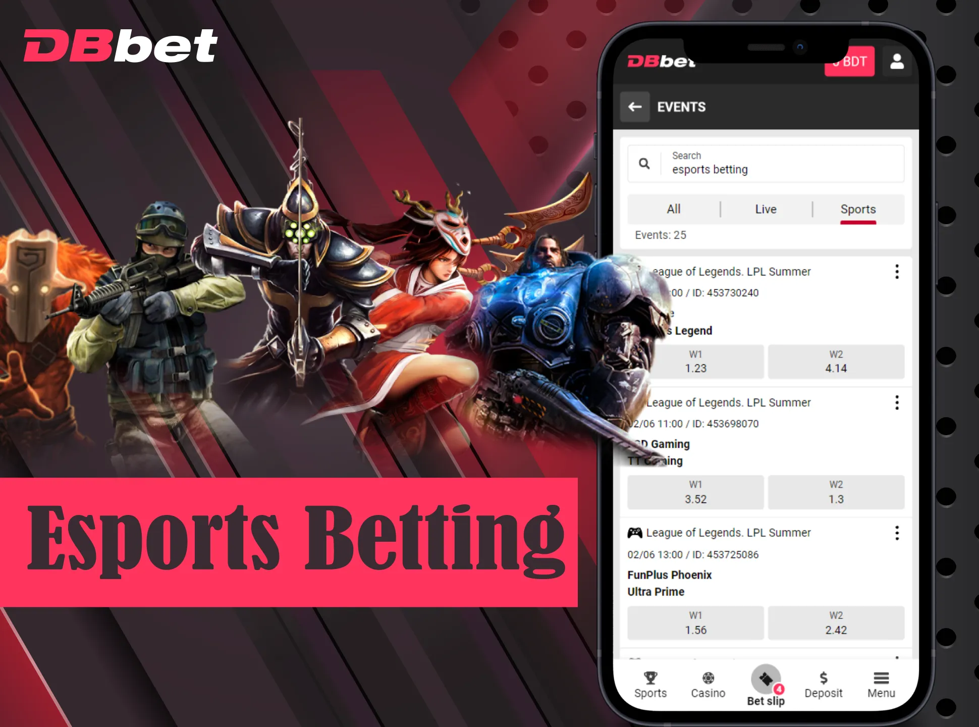 Bet on different esports using DBbet app.