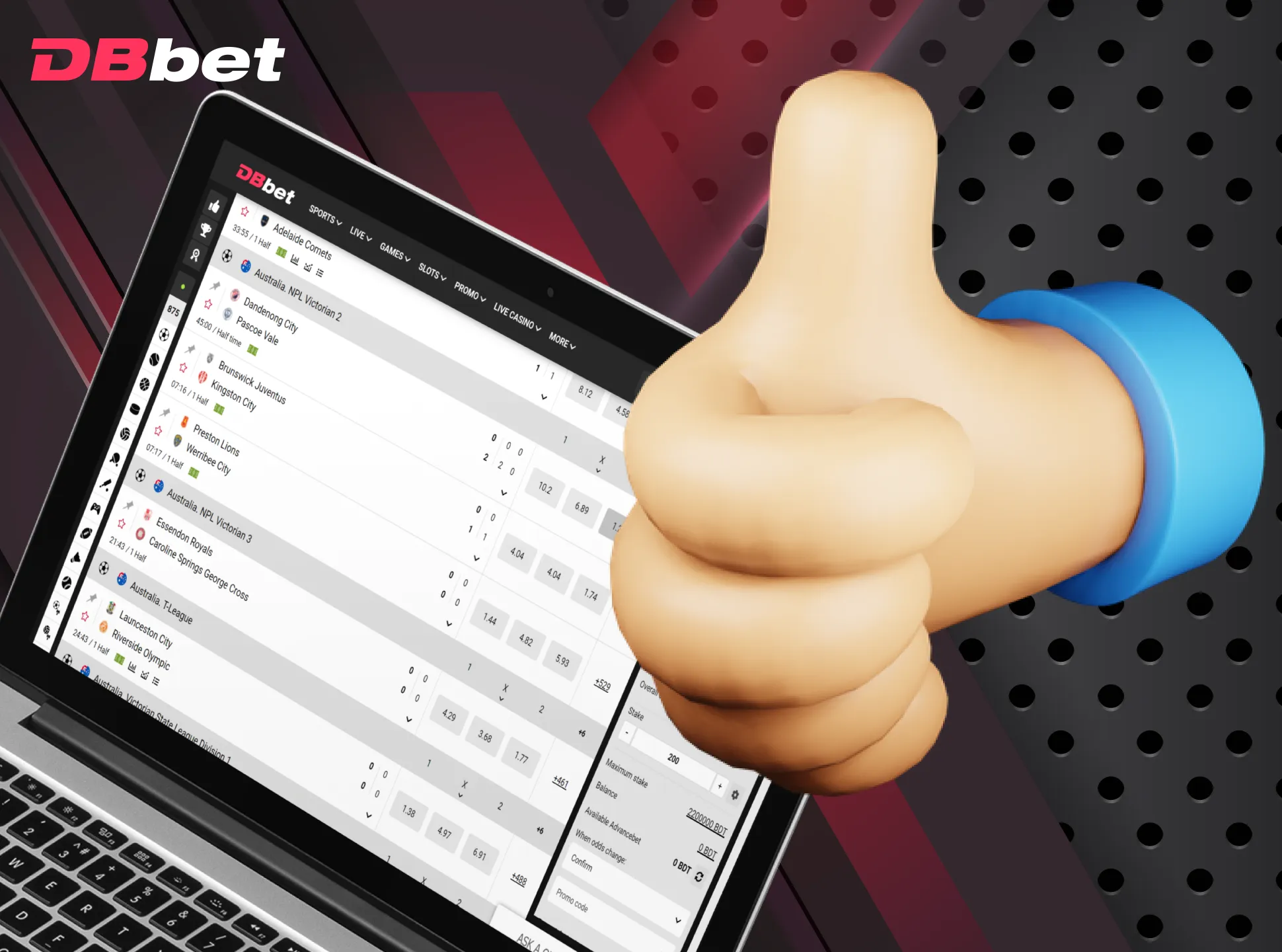 DBbet provides huge variety of sports to bet on and casino games for playing.