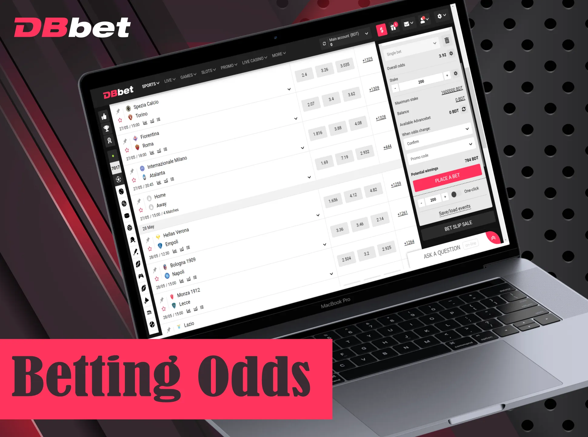 Calculate odds before making next bet on special DBbet page.