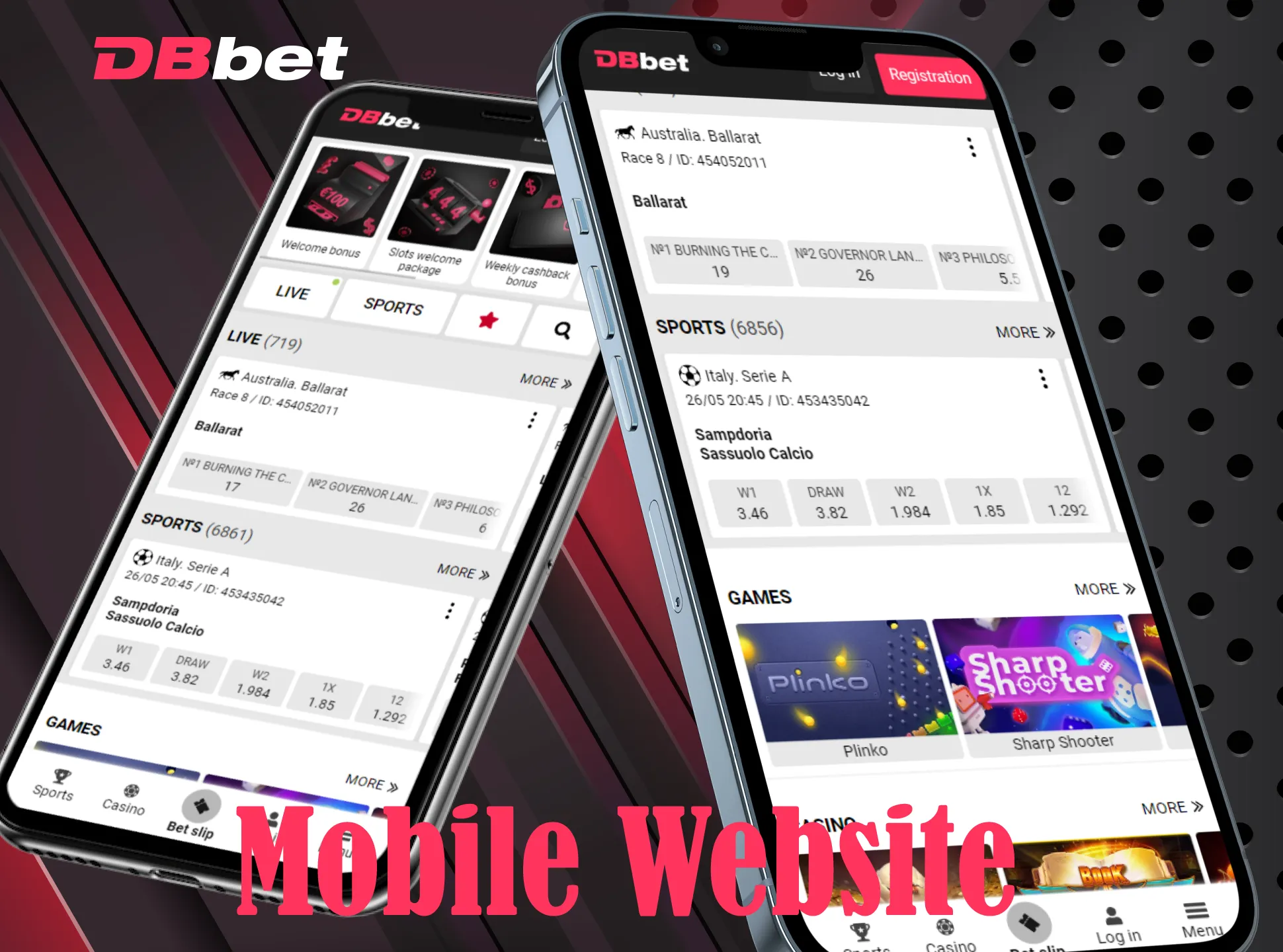 Bet at DBbet using mobile version of website.