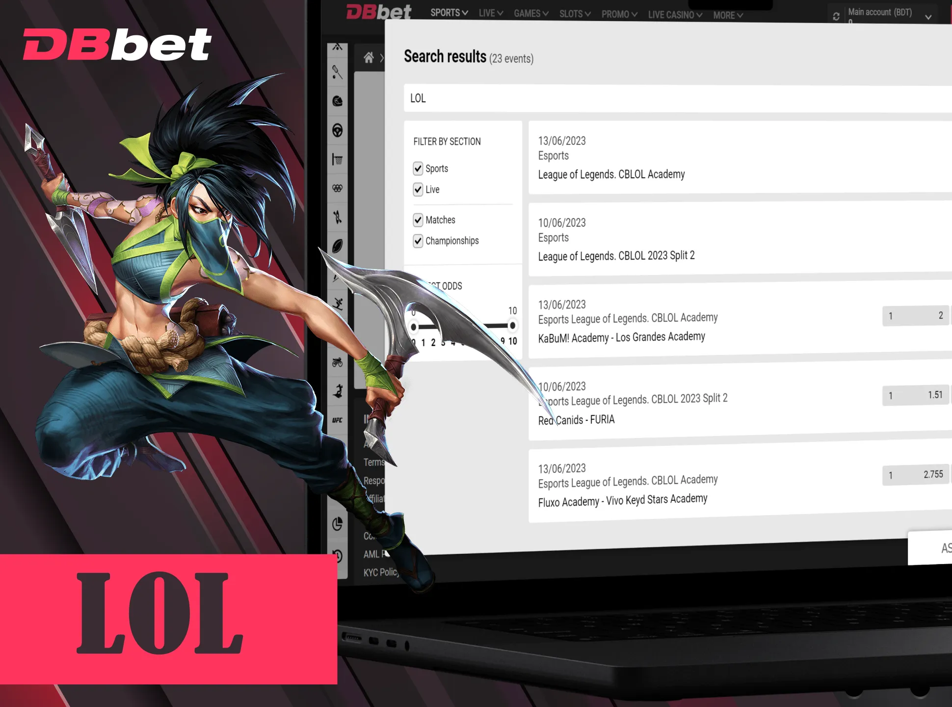 Bet on exciting League of Legends matches at DBbet.