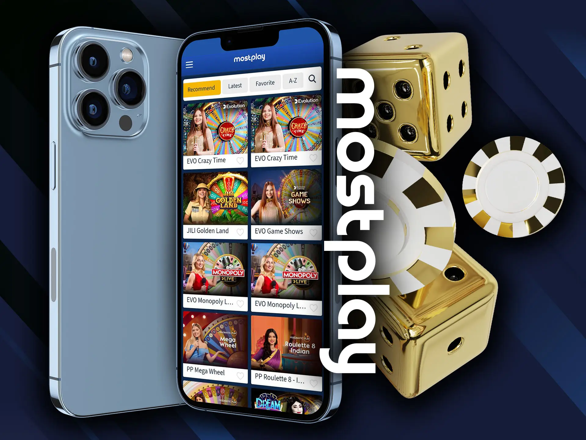 Play different casino games in Mostplay app.